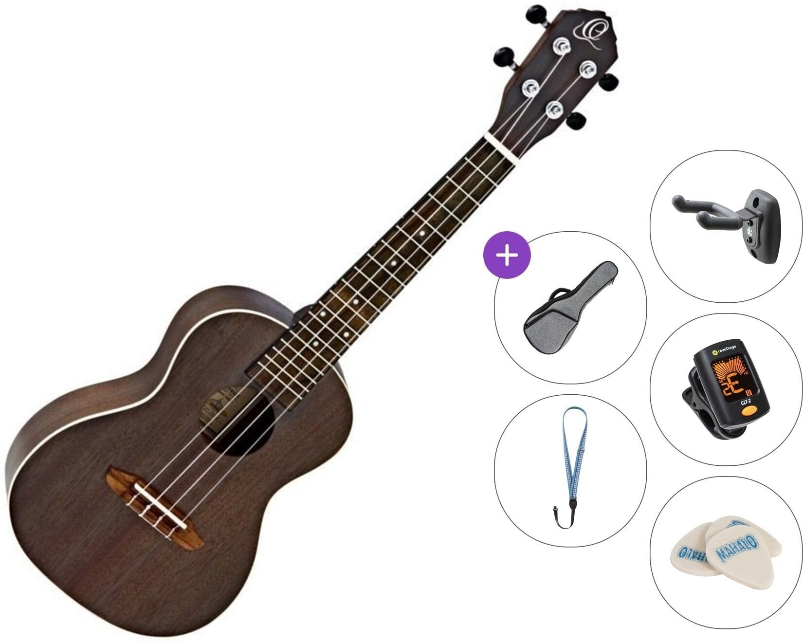Koncertni ukulele Ortega RUCOAL Premium SET Coal Black Koncertni ukulele