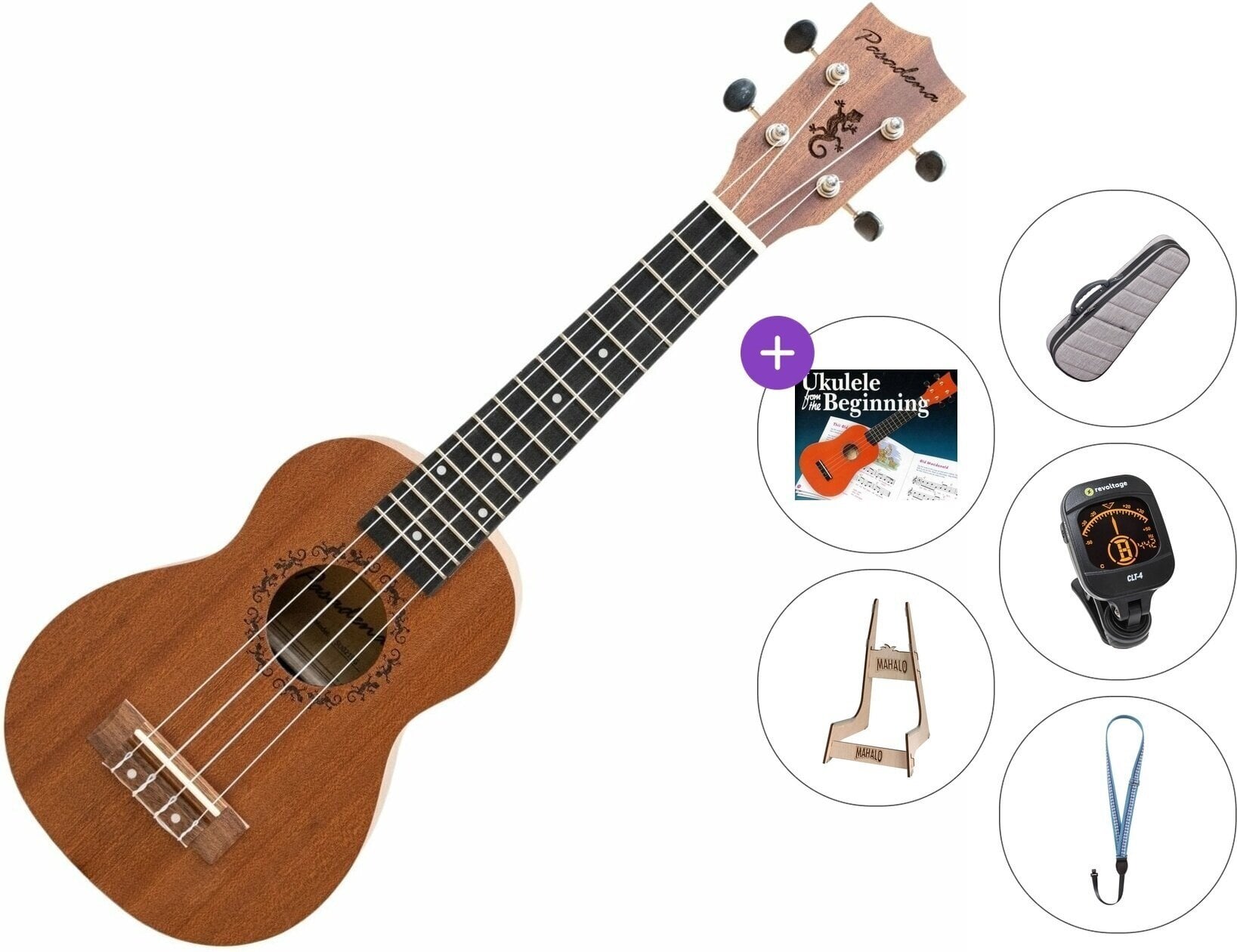 Soprano Ukulele Pasadena SU021BG Premium SET Natural Soprano Ukulele