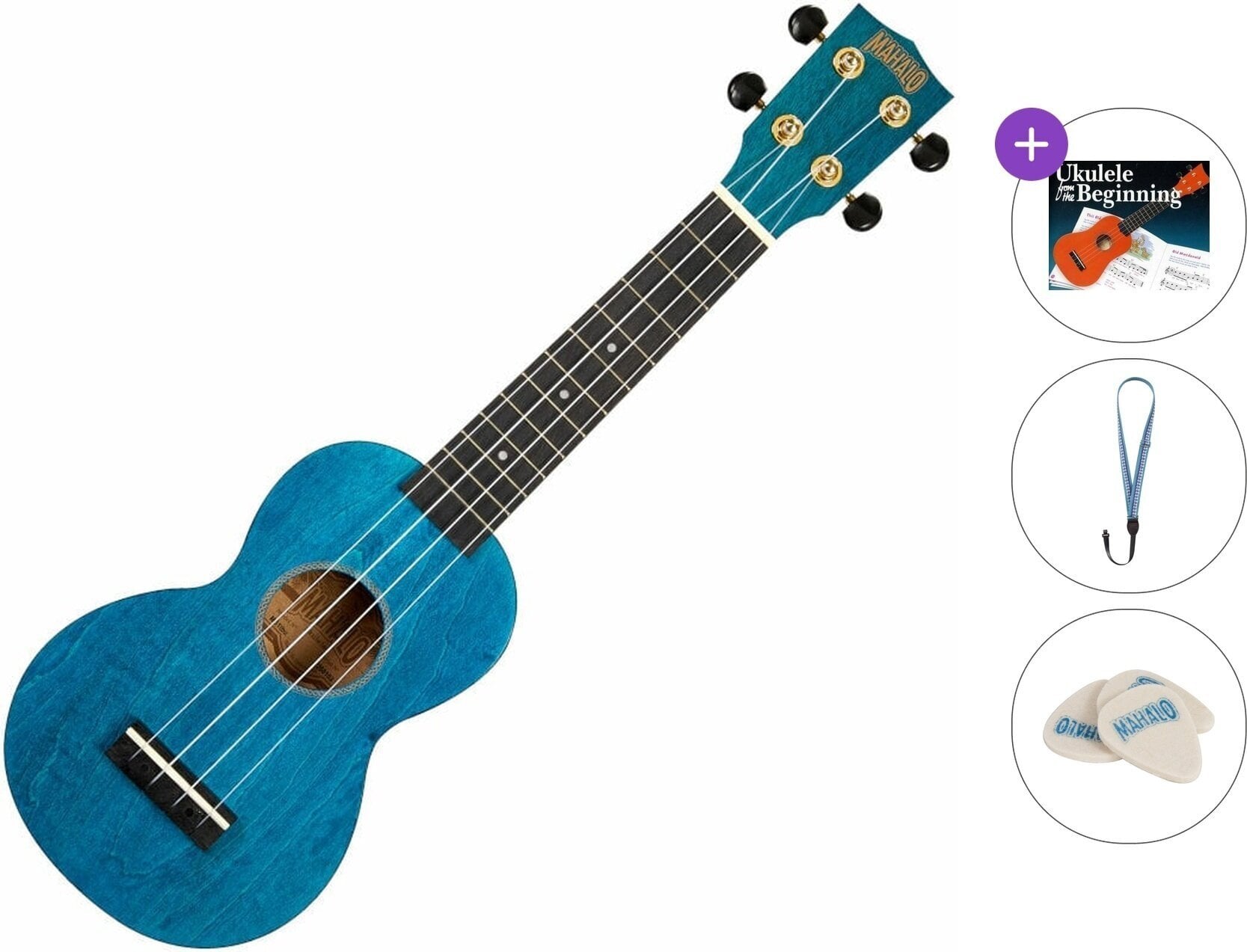Soprano Ukulele Mahalo MS1TBU Standard SET Transparent Blue Soprano Ukulele