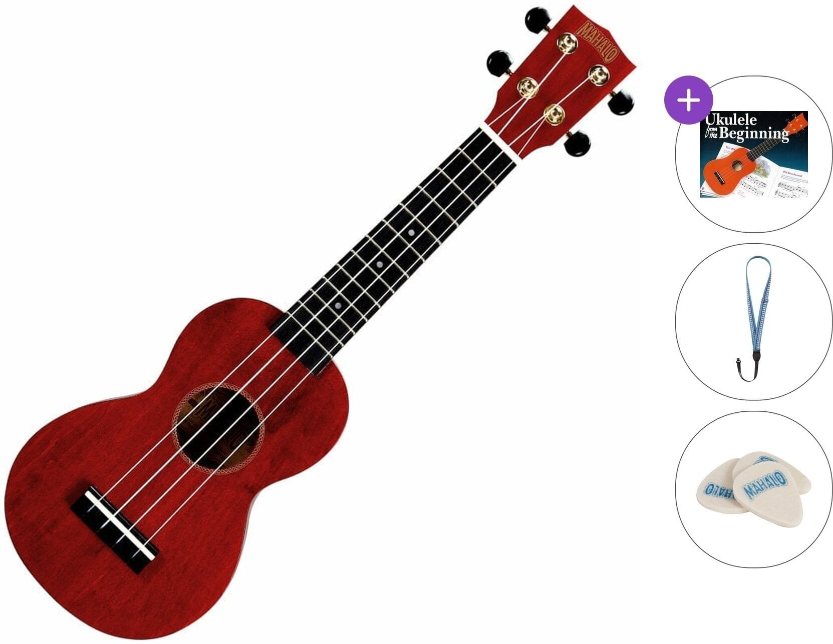 Soprano Ukulele Mahalo MS1TRD Standard SET Transparent Red Soprano Ukulele
