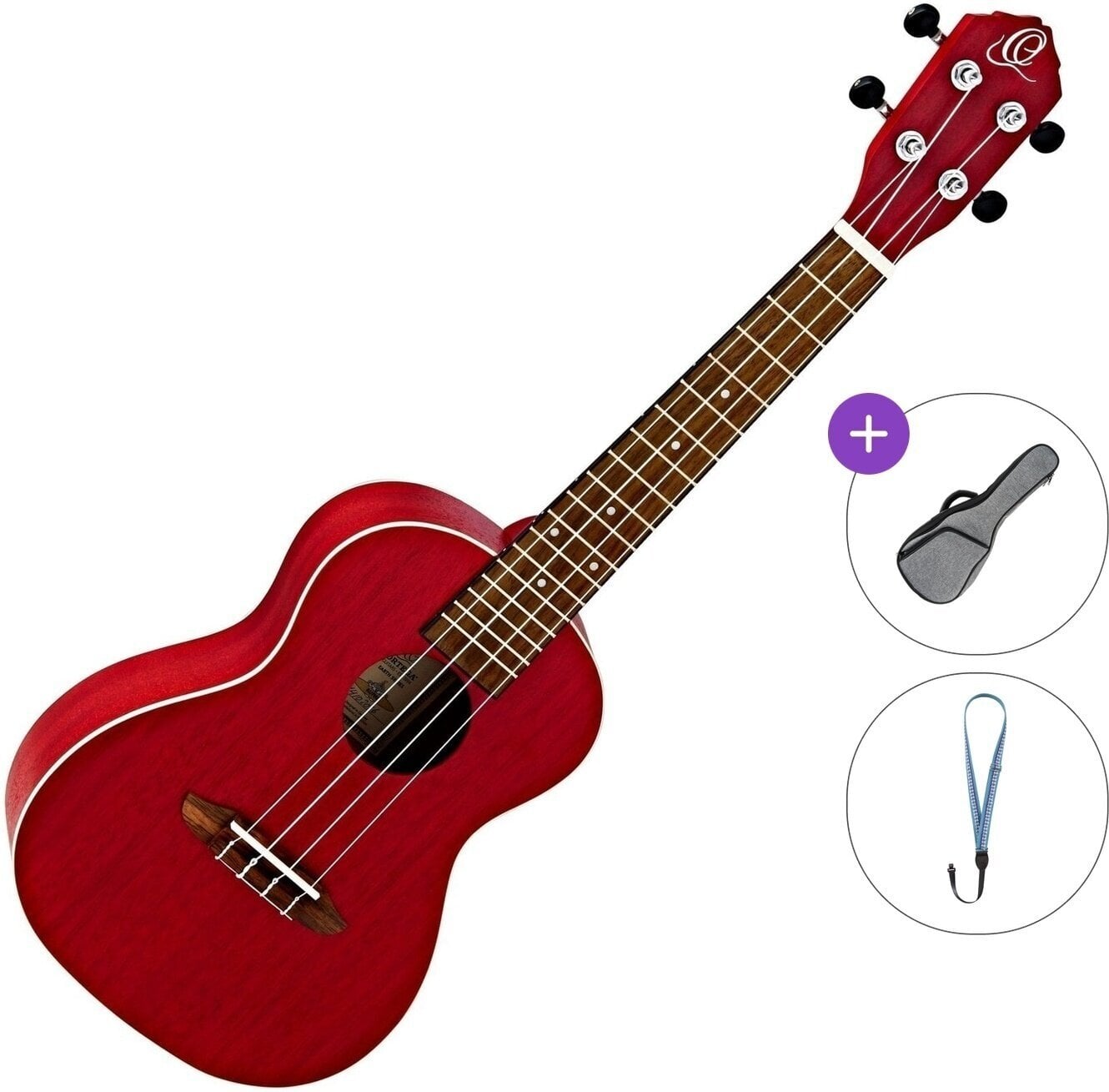 Concert Ukulele Ortega RUFIRE Basic SET Fire Red Concert Ukulele