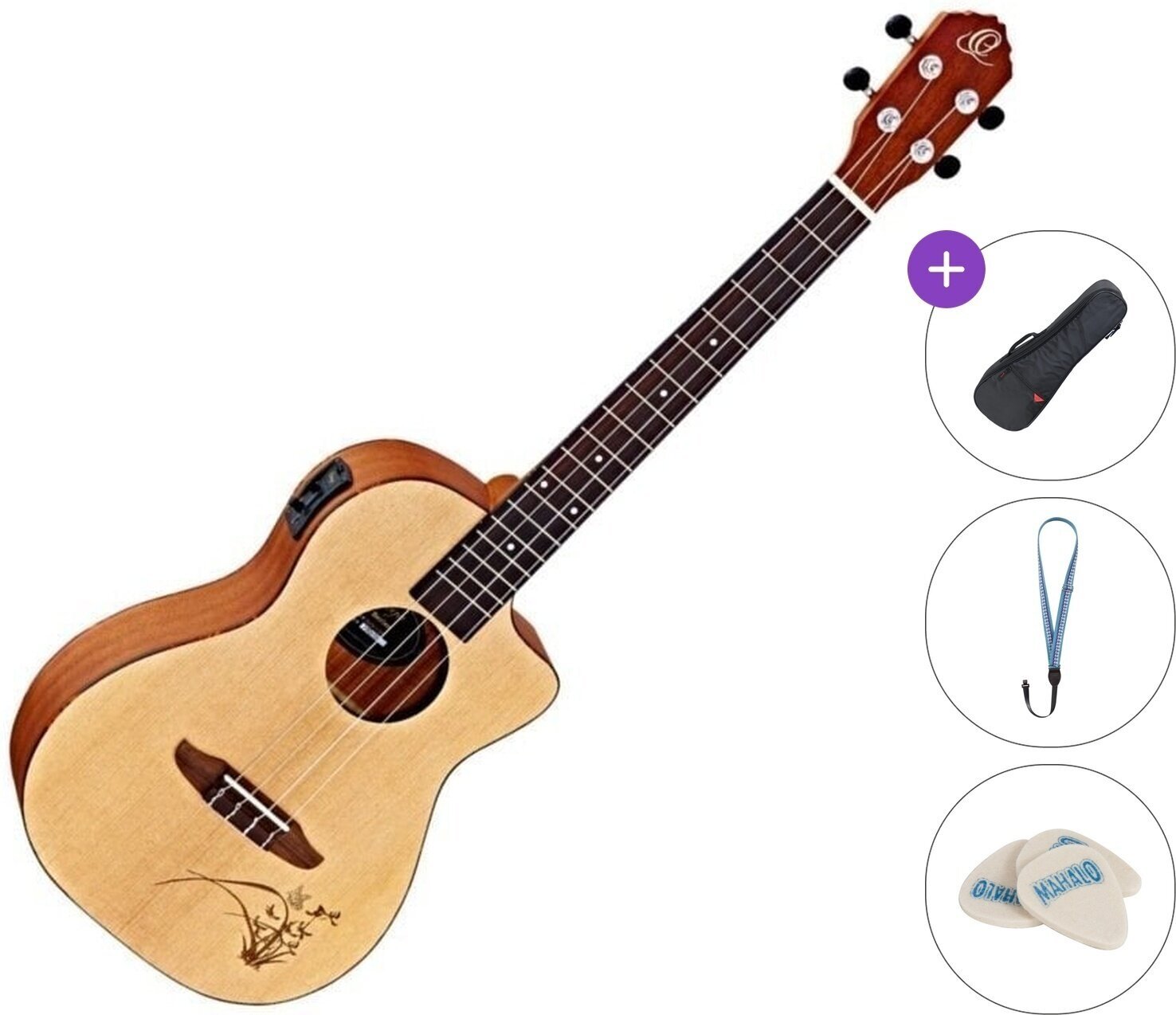 Bariton-ukelele Ortega RU5CE-BA Standard SET Natural Bariton-ukelele
