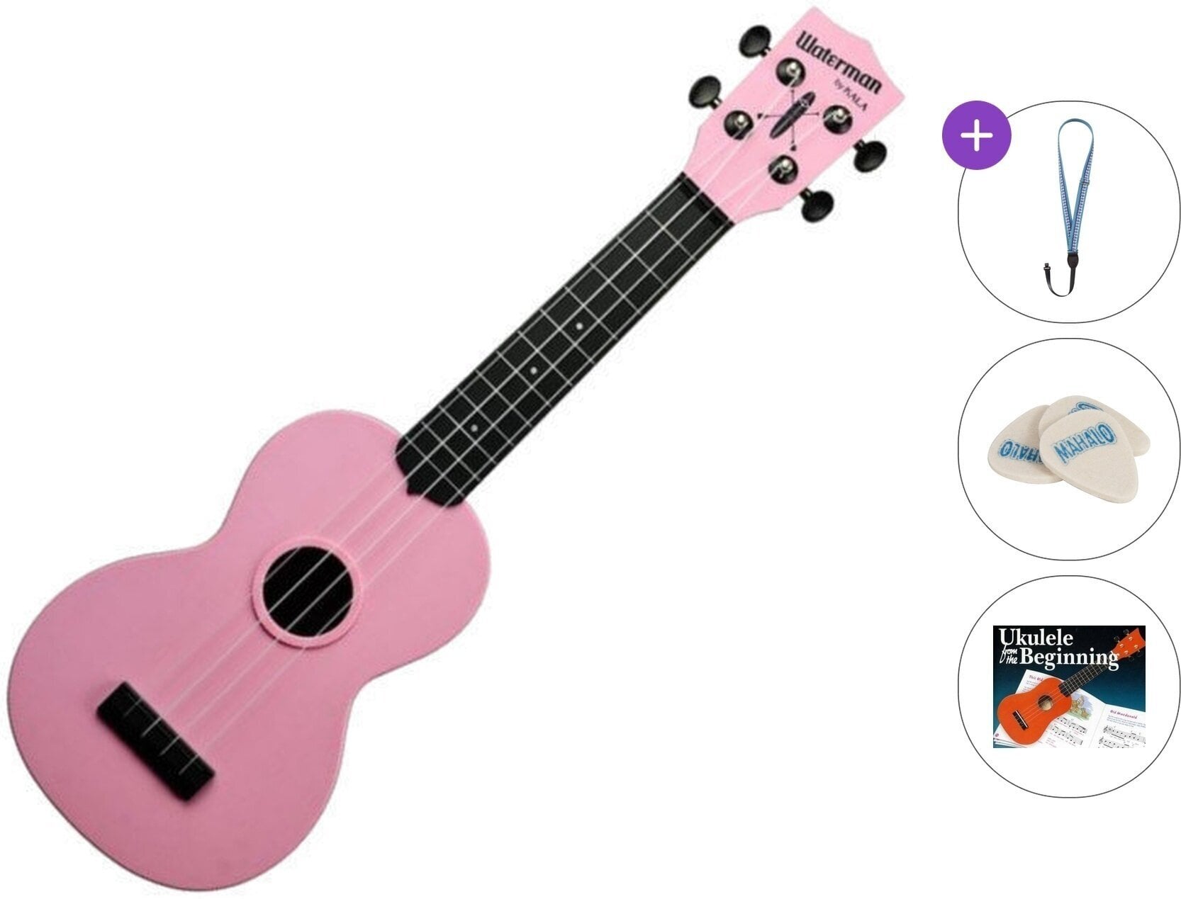 Ukulele soprano Kala Waterman Basic SET Soft Pink Ukulele soprano