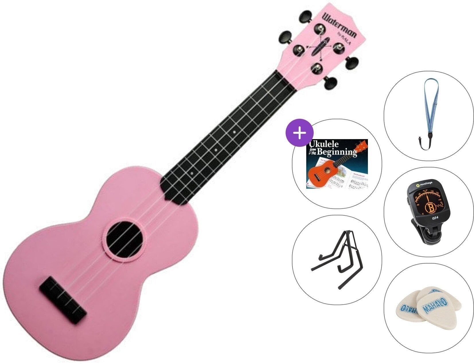 Ukulele soprano Kala Waterman Premium SET Soft Pink Ukulele soprano