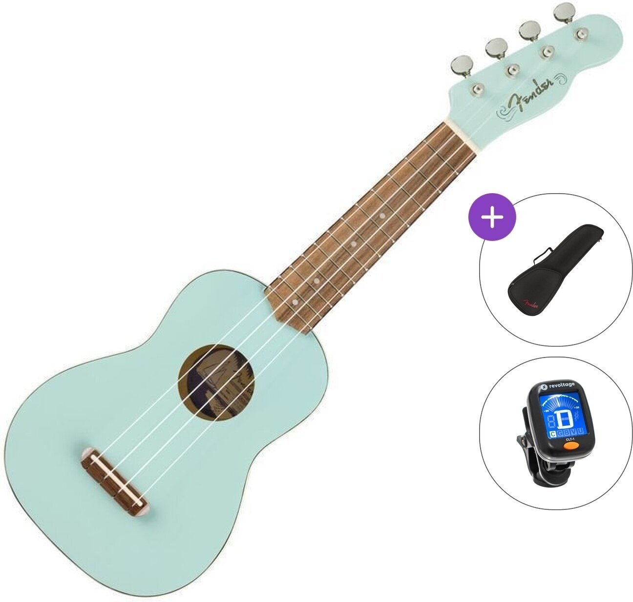 Sopran Ukulele Fender Venice WN DB Basic SET Daphne Blue Sopran Ukulele