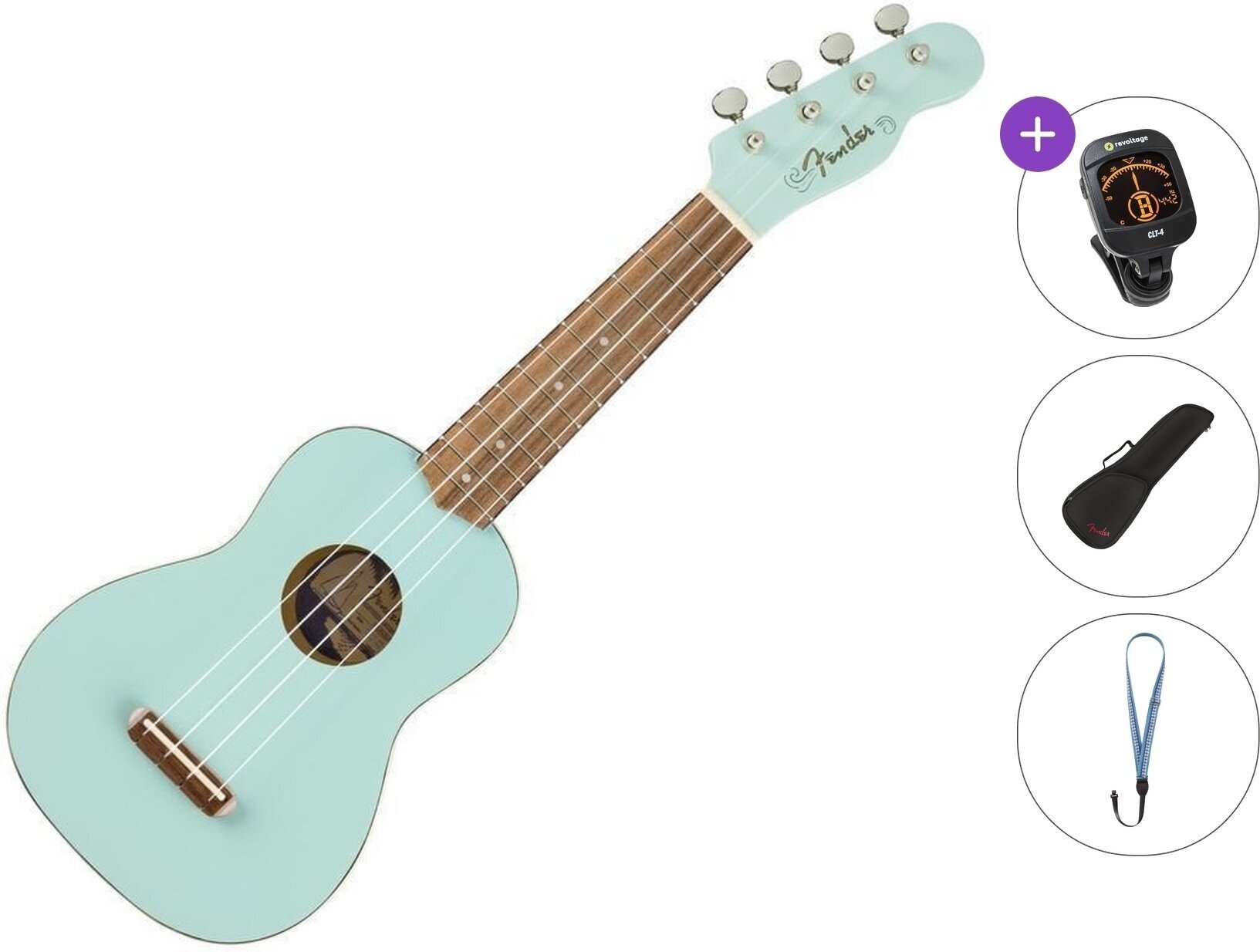 Sopran Ukulele Fender Venice WN DB Standard SET Daphne Blue Sopran Ukulele