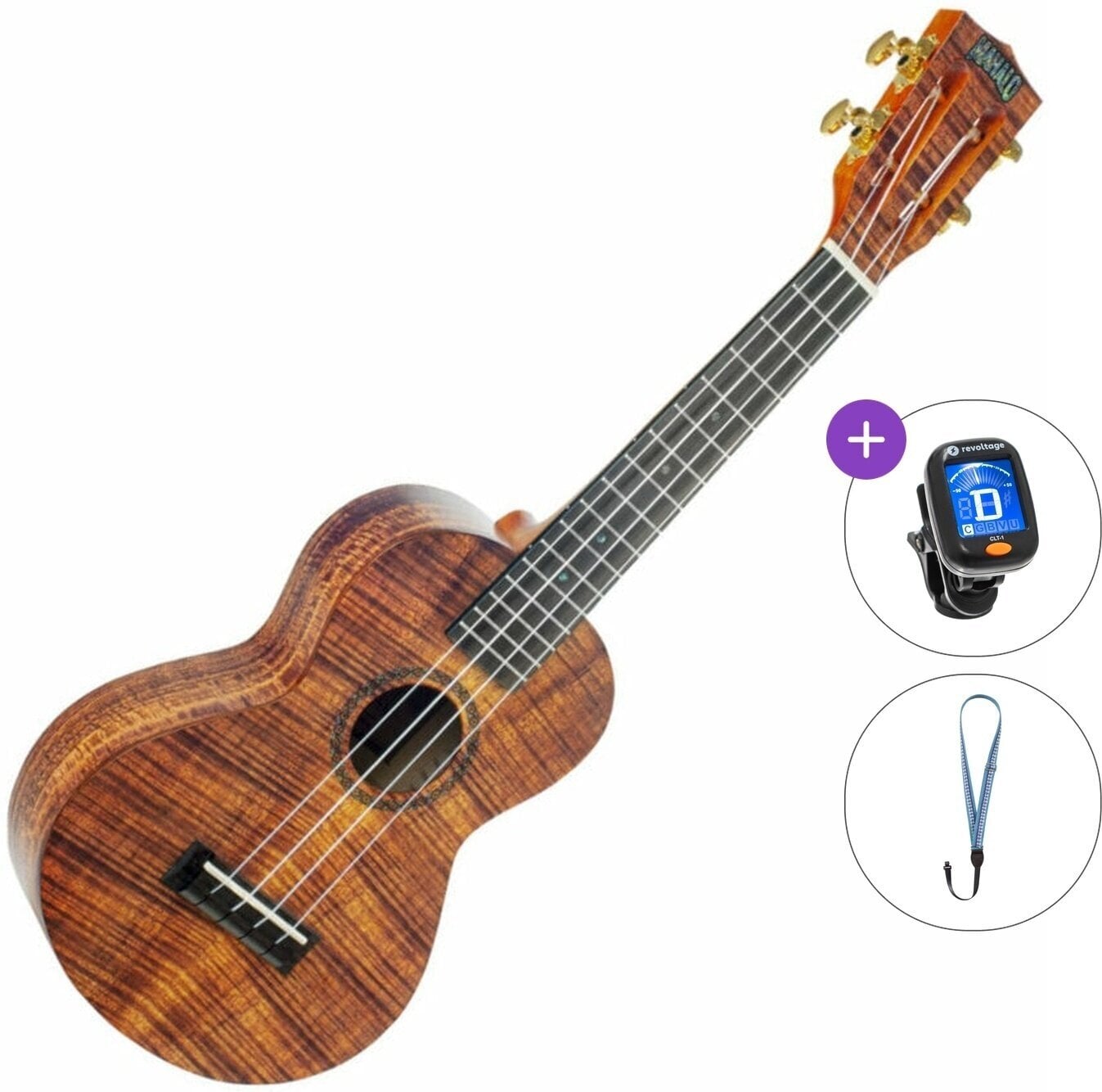 Konsert-ukulele Mahalo MA2KA Artist Elite Series Basic SET Photo Flame Koa Konsert-ukulele