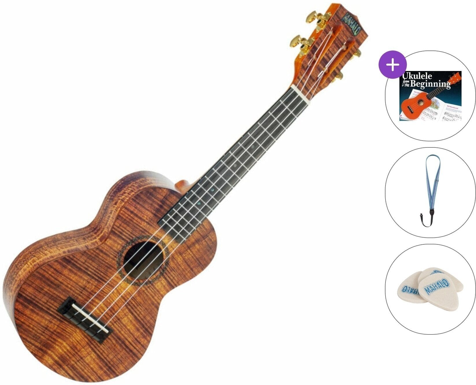 Konsert-ukulele Mahalo MA2KA Artist Elite Series Standard SET Photo Flame Koa Konsert-ukulele