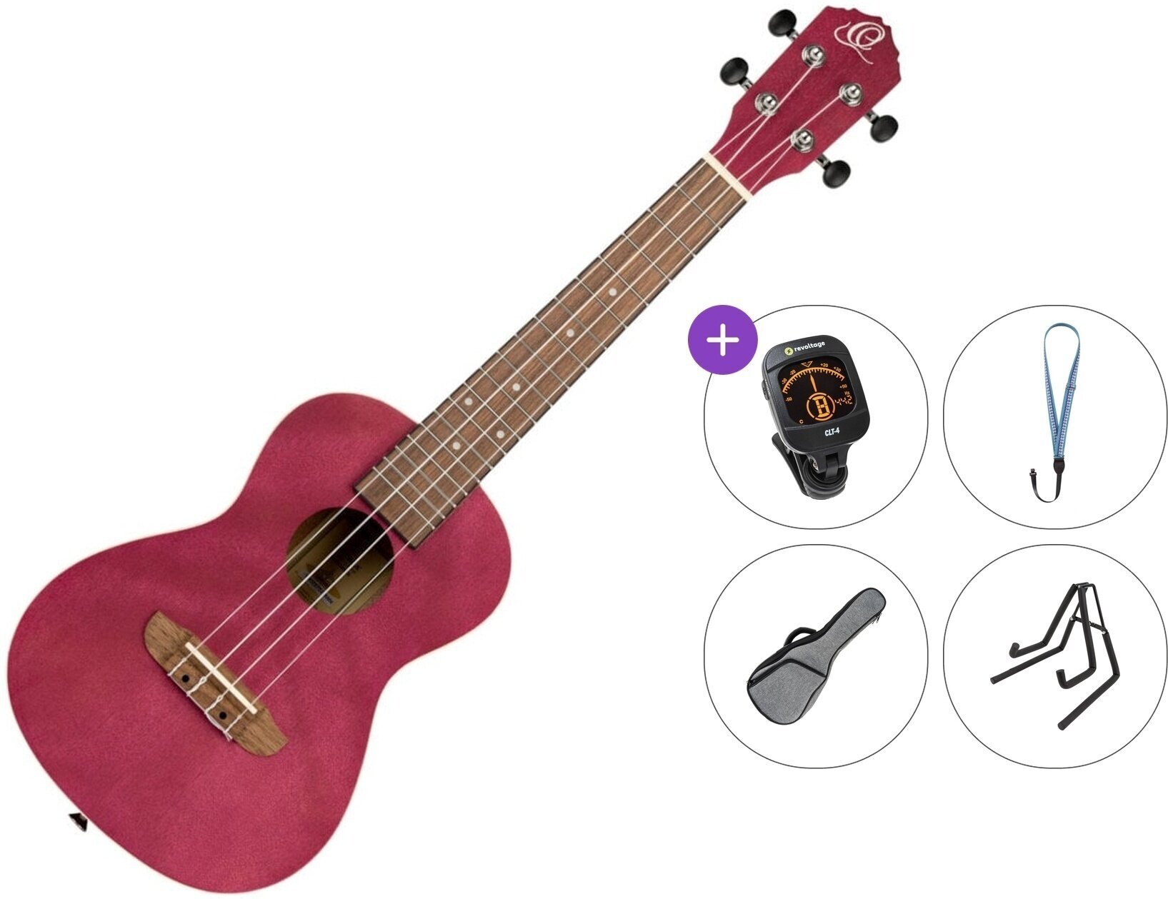 Koncert Ukulele Ortega RURUBY Premium SET Ruby Raspberry Koncert Ukulele