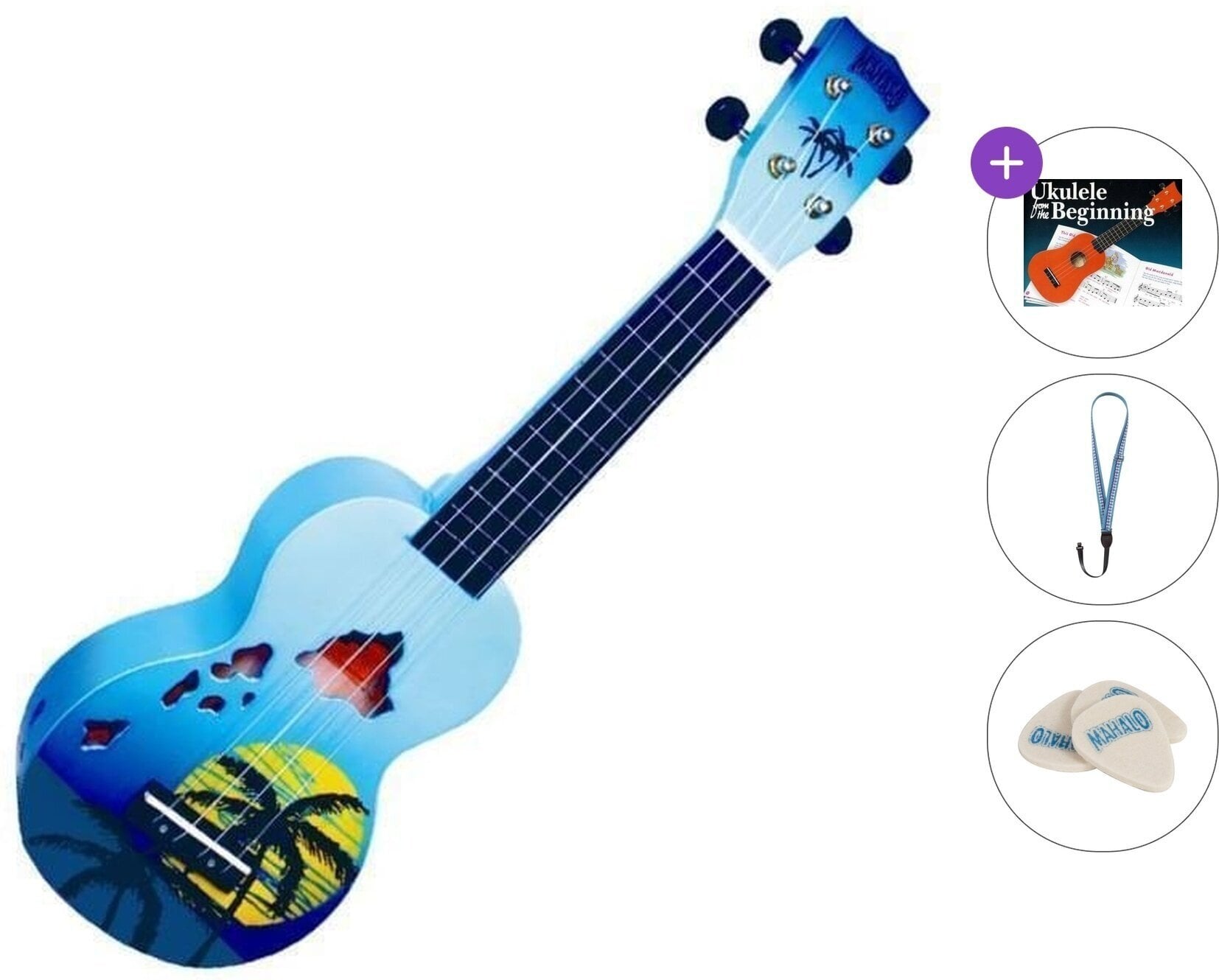 Sopraninė ukulelė Mahalo Hawaii Standard SET Hawaii Blue Burst Sopraninė ukulelė