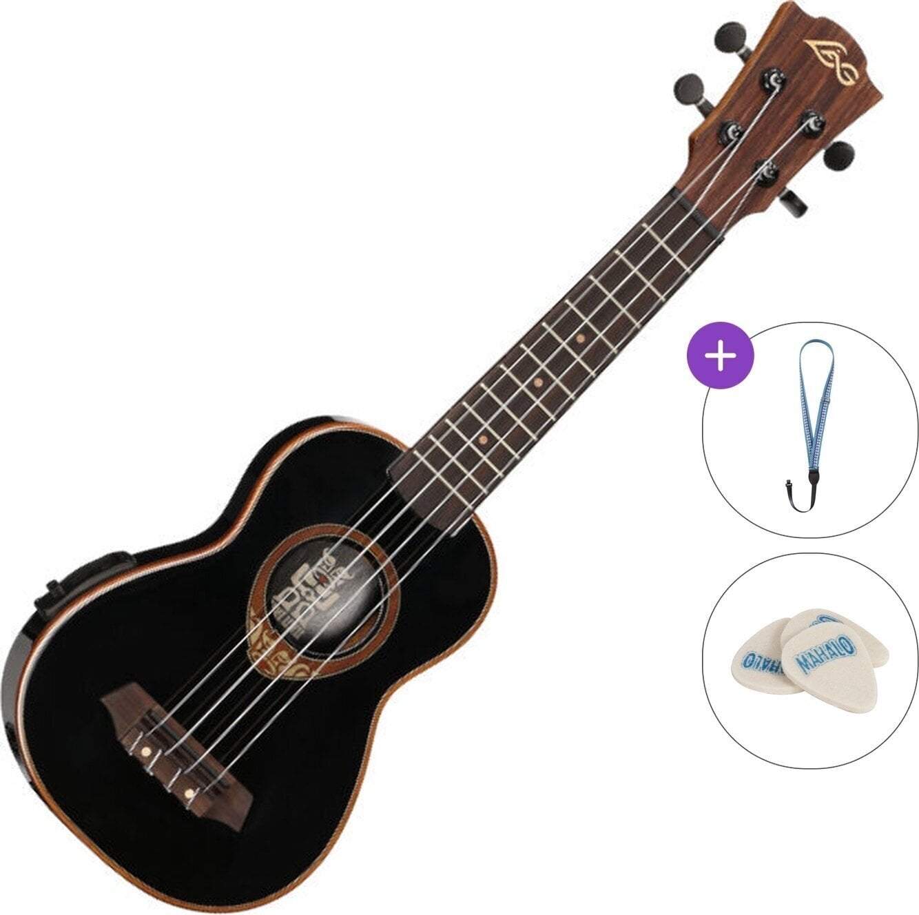 Soprano Ukulele LAG BABYTKU-118SE Basic SET Black Soprano Ukulele