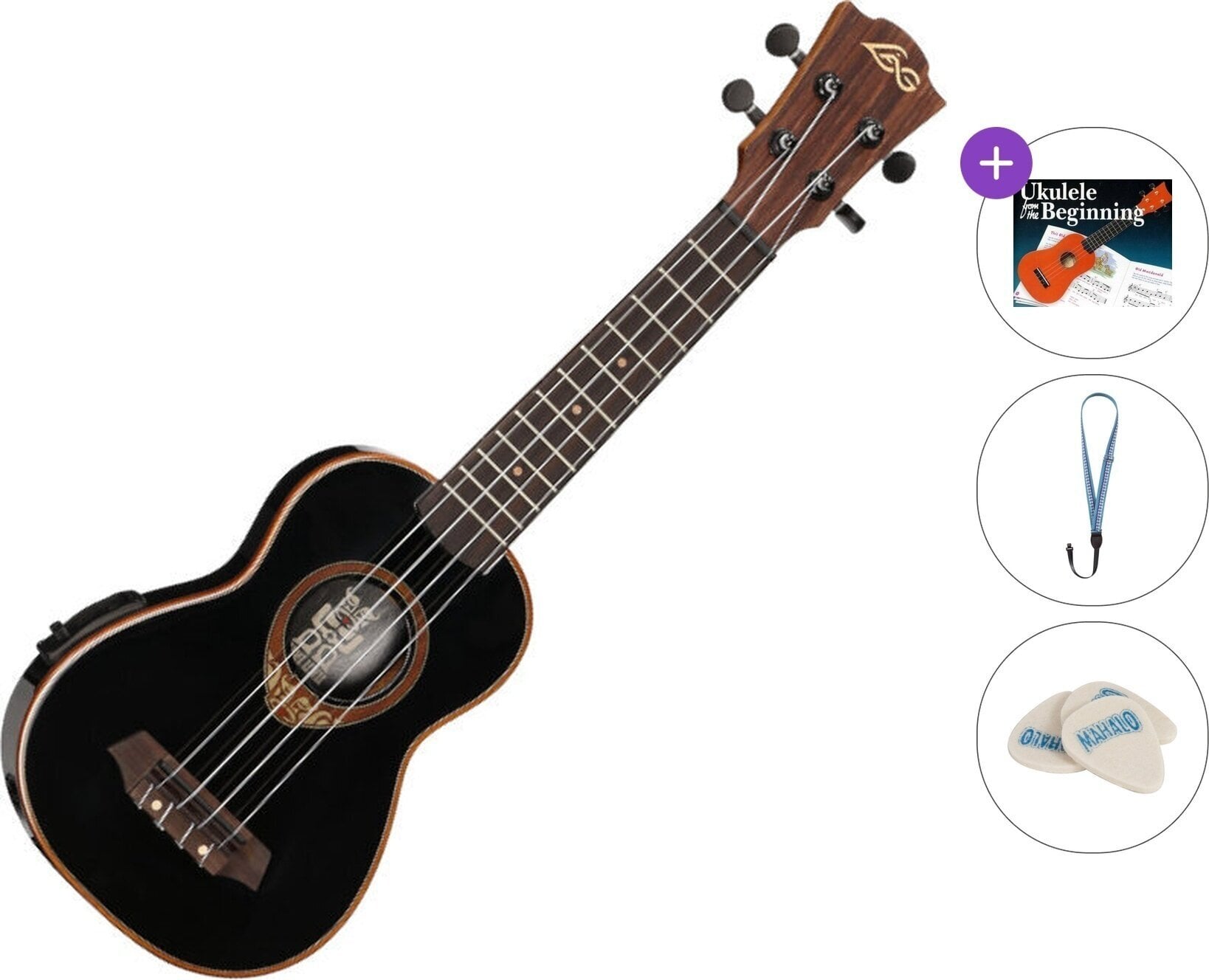 Soprano Ukulele LAG BABYTKU-118SE Standard SET Black Soprano Ukulele