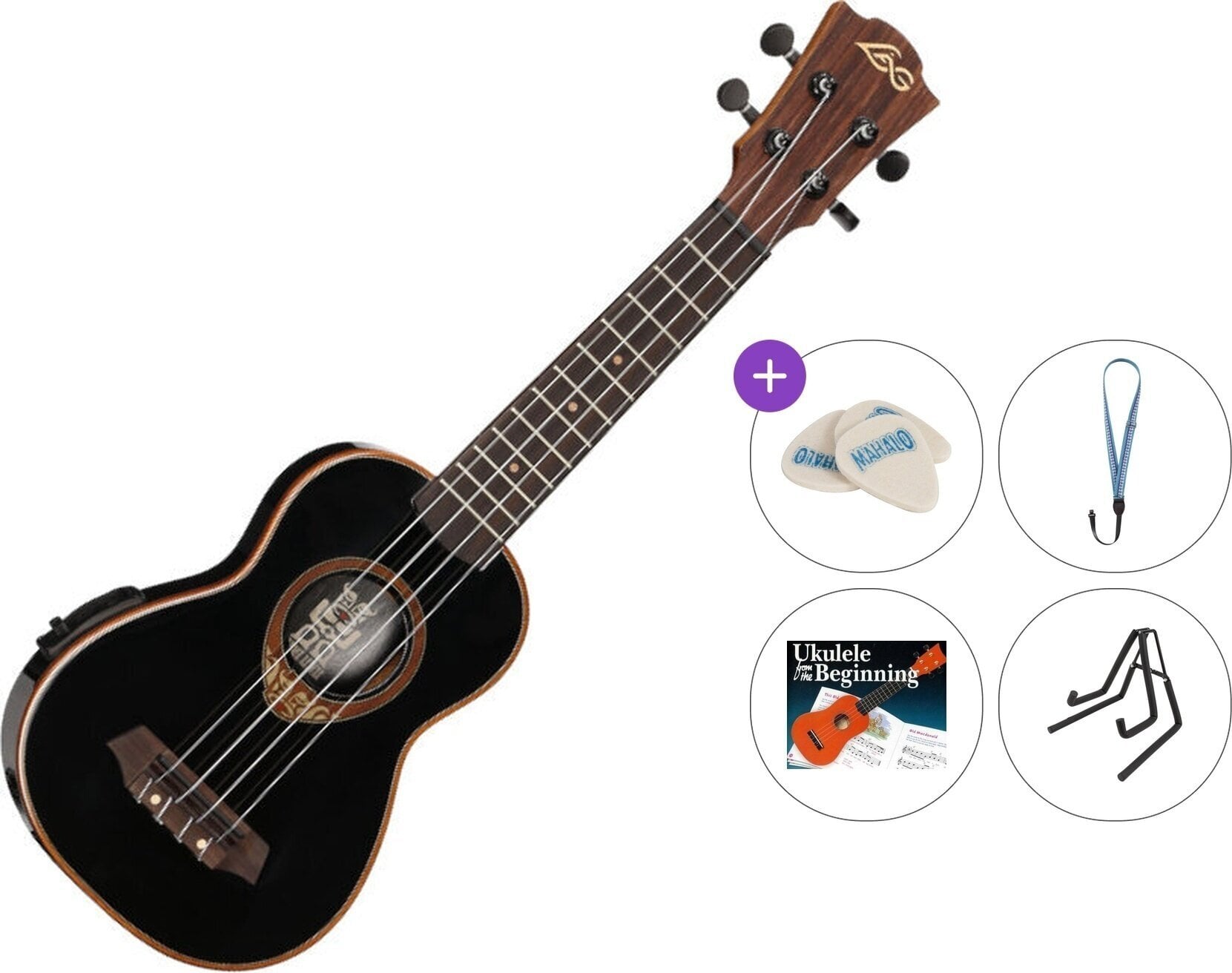 Soprano Ukulele LAG BABYTKU-118SE Premium SET Black Soprano Ukulele