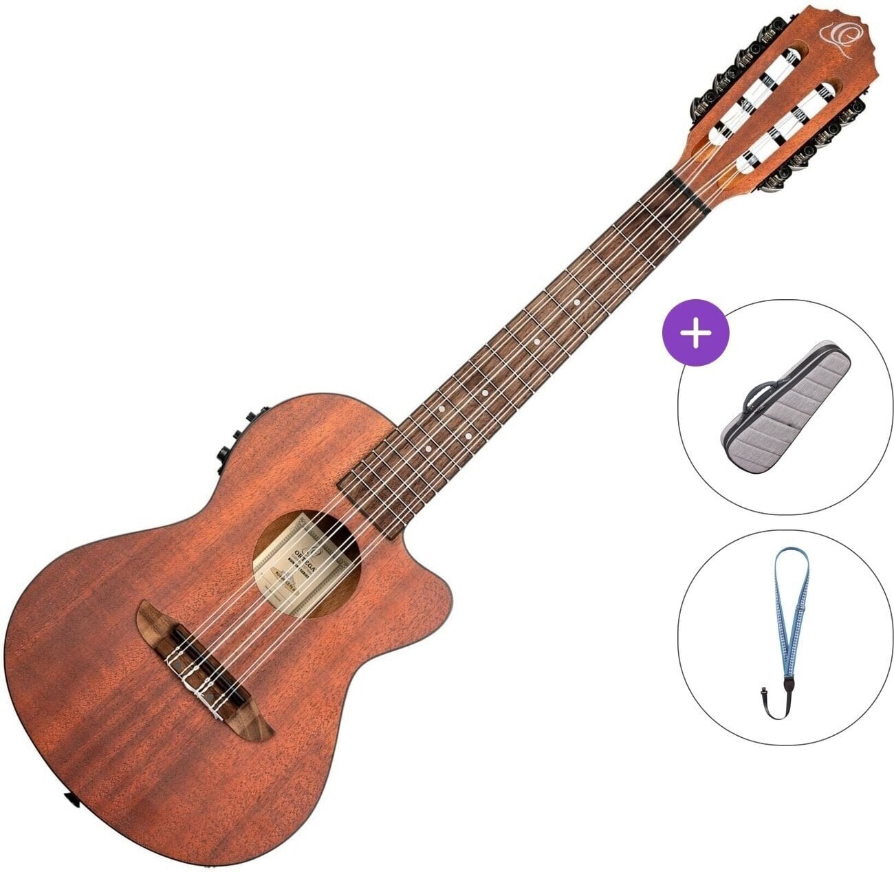 Tenora ukulele Ortega RU4MM-CE-TE-8 Basic SET Mahogany Natural Tenora ukulele
