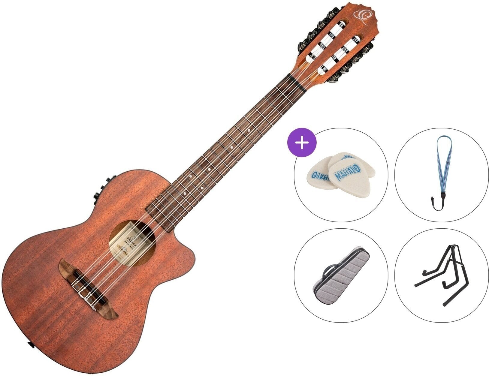 Tenora ukulele Ortega RU4MM-CE-TE-8 Premium SET Mahogany Natural Tenora ukulele