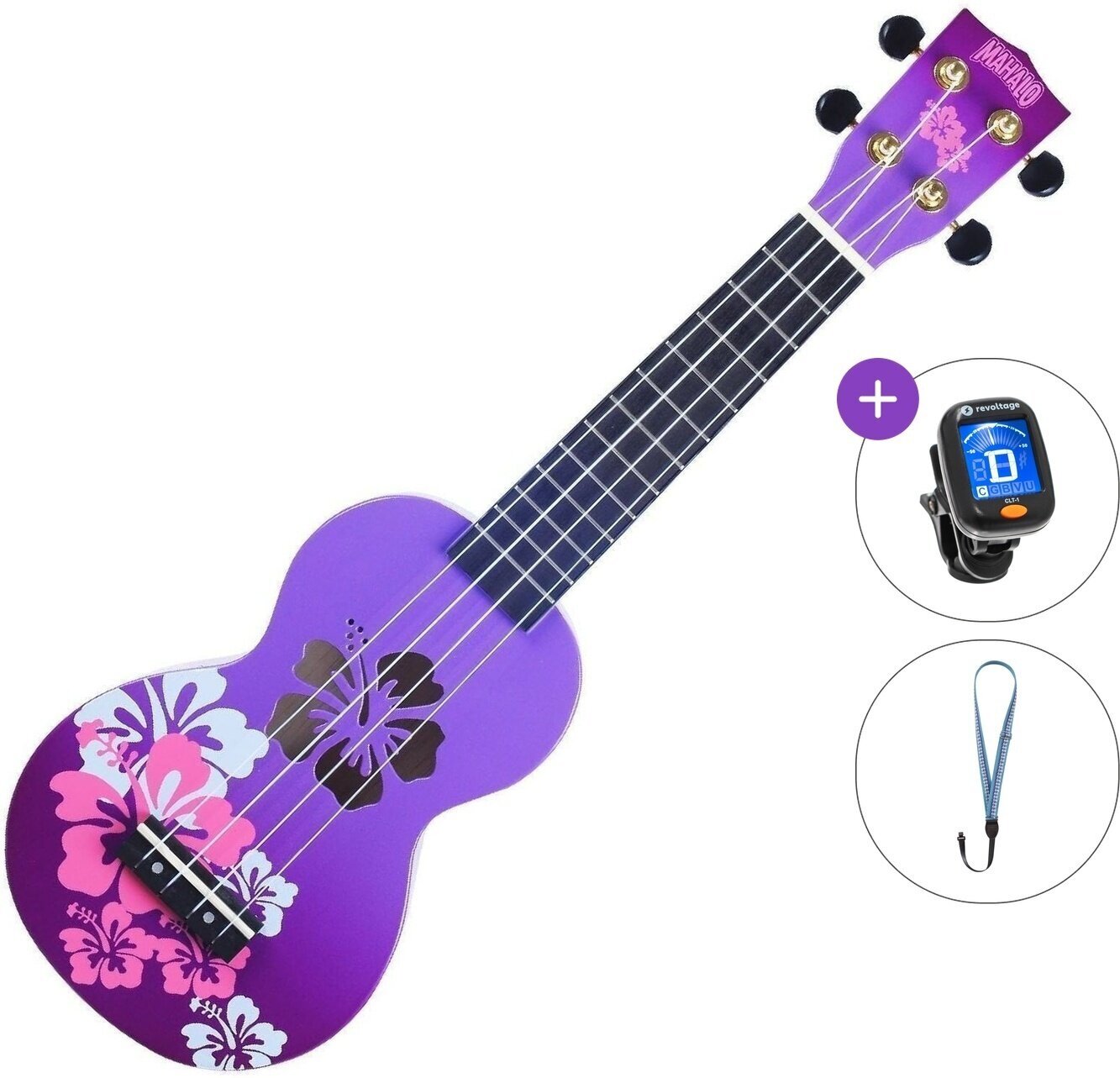 Soprano Ukulele Mahalo Hibiscus Basic SET Hibiscus Purple Burst Soprano Ukulele