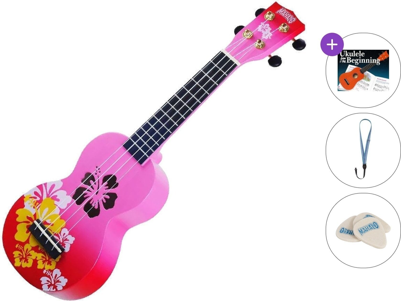 Sopraninė ukulelė Mahalo Hibiscus Standard SET Hibiscus Red Burst Sopraninė ukulelė