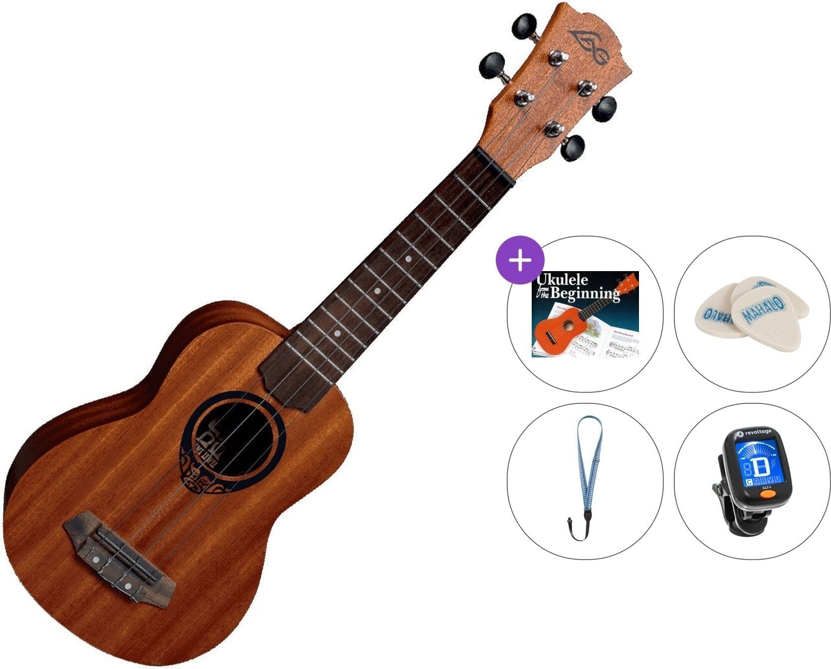 Ukulele soprano LAG TKU-8S Tiki Standard SET Natural Satin Ukulele soprano