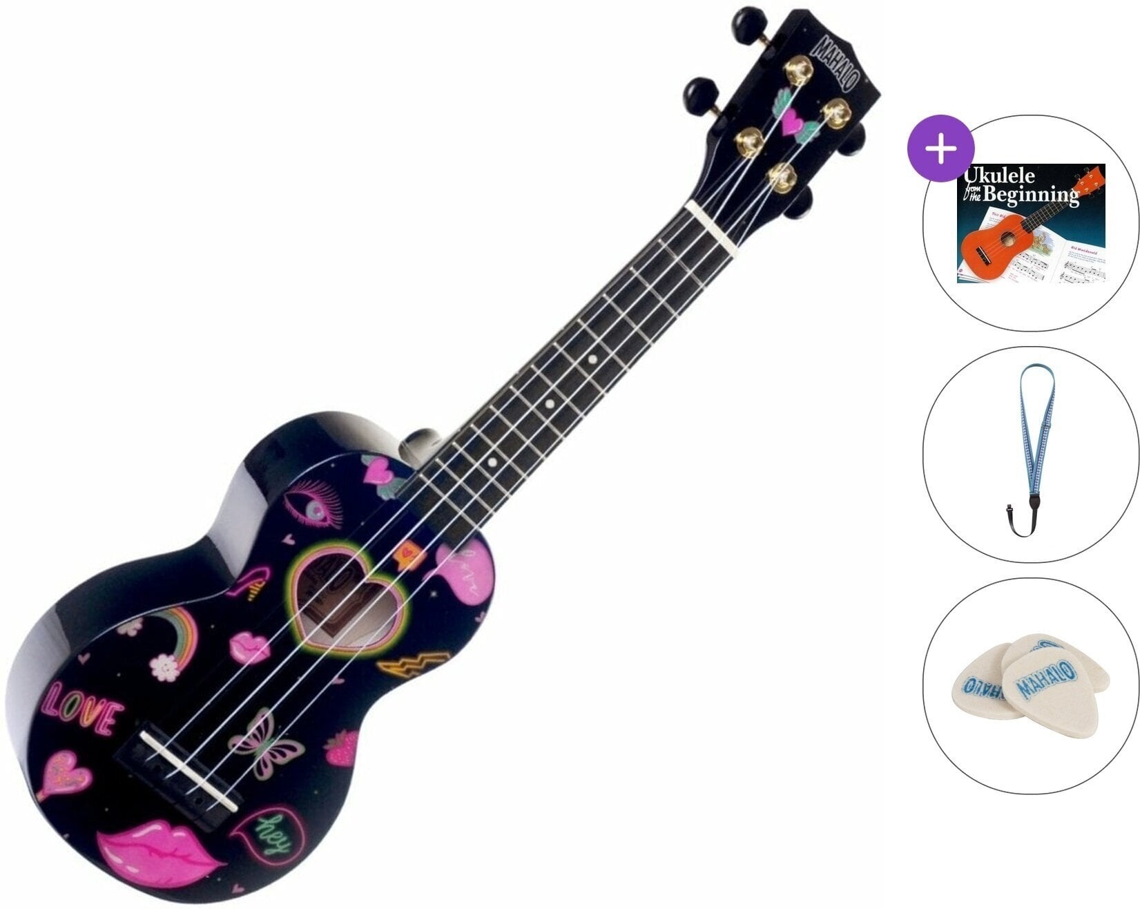 Сопрано укулеле Mahalo Heart Standard SET Heart Black Сопрано укулеле