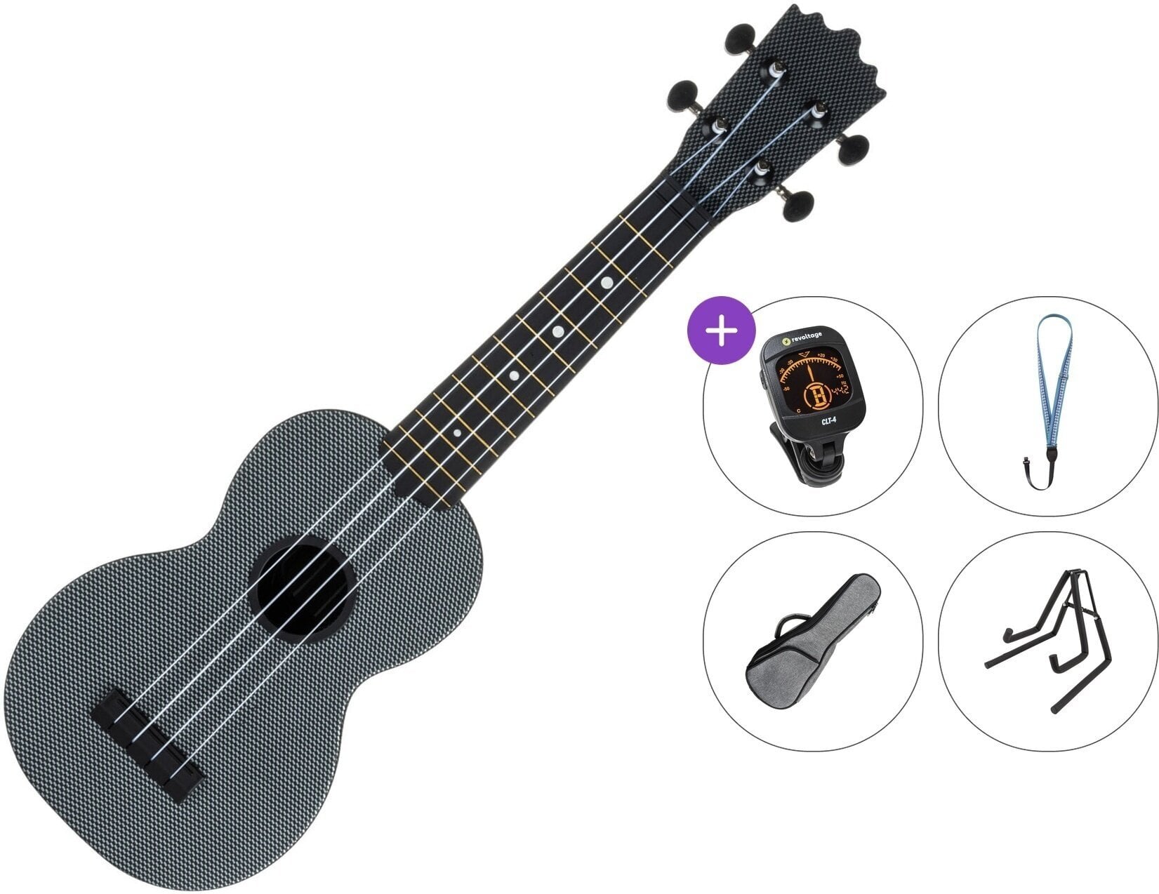 Sopran ukulele Pasadena WU-21G1-BK Premium SET Gray Sopran ukulele
