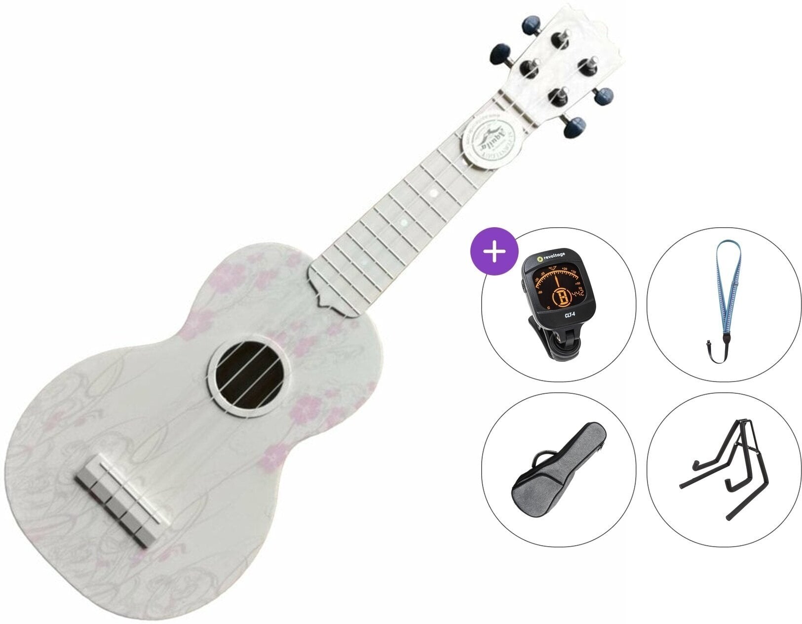 Sopran ukulele Pasadena WU-21F5-WH Premium SET Natural Sopran ukulele