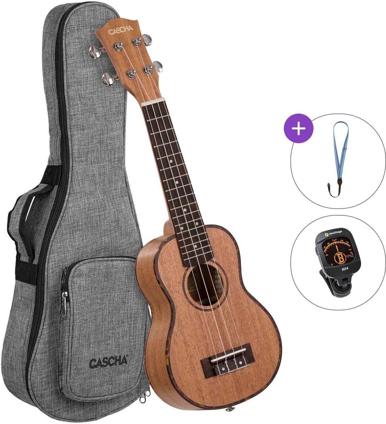 Sopraninė ukulelė Cascha HH 2026 Basic SET Standard SET Natural Sopraninė ukulelė