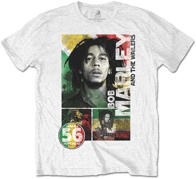 Tričko Bob Marley Tričko Unisex 56 Hope Road Rasta Bílá L