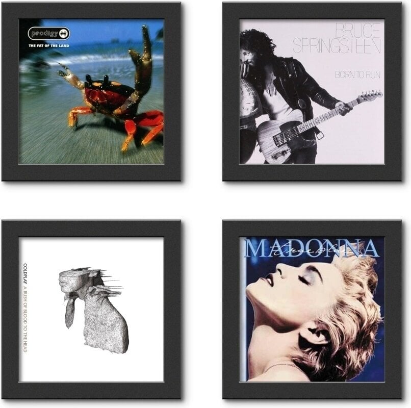 Seinale paigaldatud vinüülplaatide hoidja Show & Listen Record Frame 4 Pack Seinale paigaldatud vinüülplaatide hoidja Black
