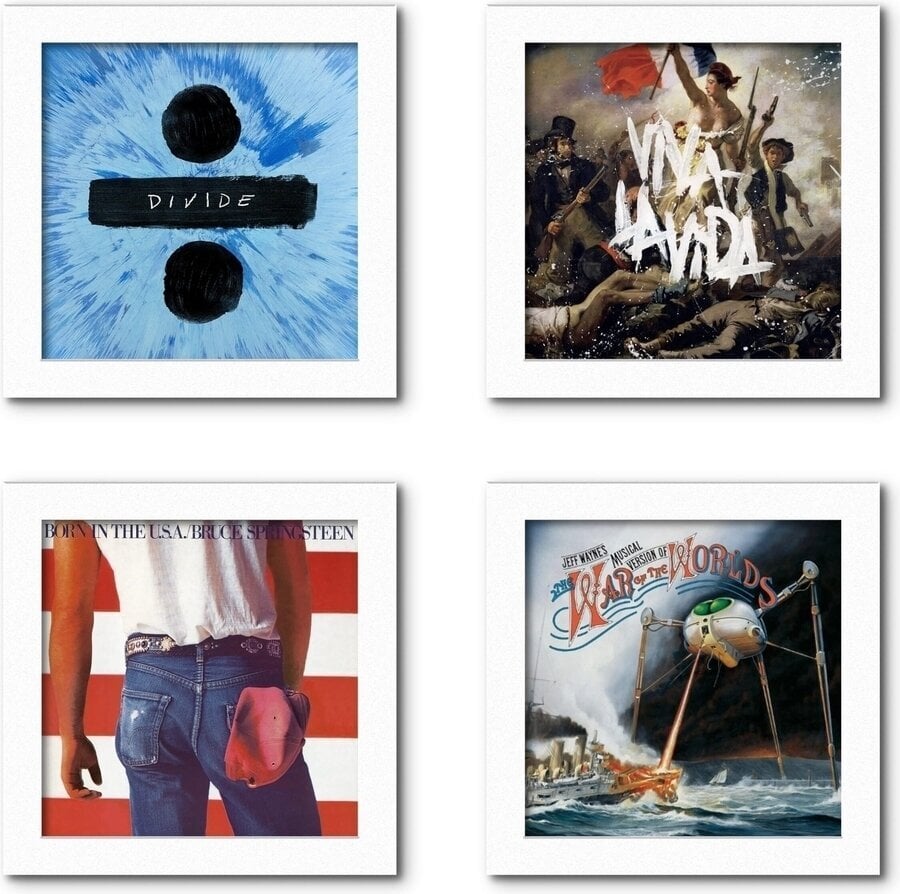 Seinale paigaldatud vinüülplaatide hoidja Show & Listen Record Frame 4 Pack Seinale paigaldatud vinüülplaatide hoidja White