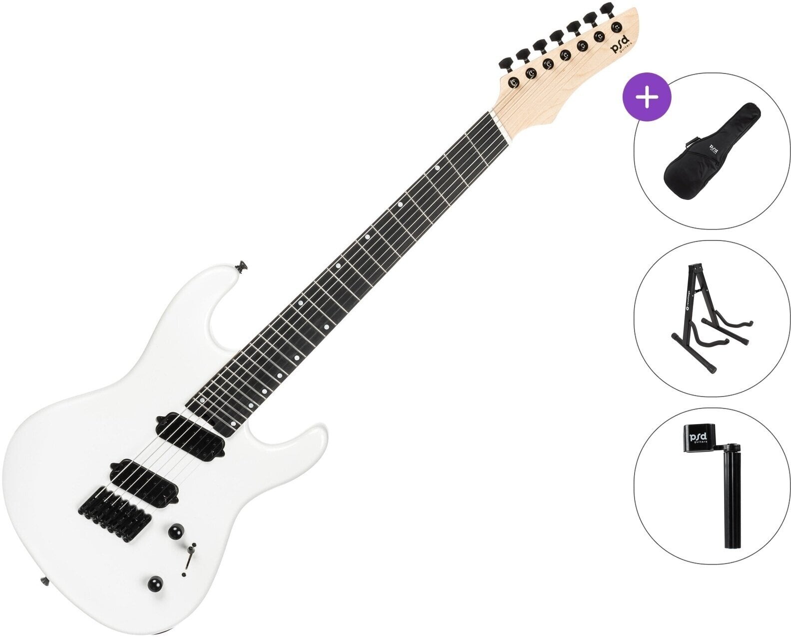 Multiscale electric guitar PSD Guitars SPS-1007F Basic SET White Crystal Multiscale electric guitar