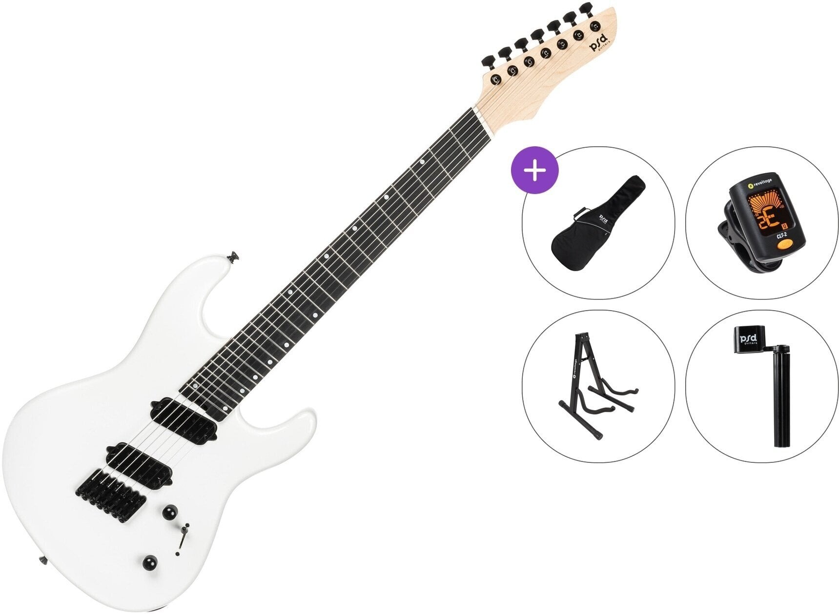 Multiscale electric guitar PSD Guitars SPS-1007F Standard SET White Crystal Multiscale electric guitar