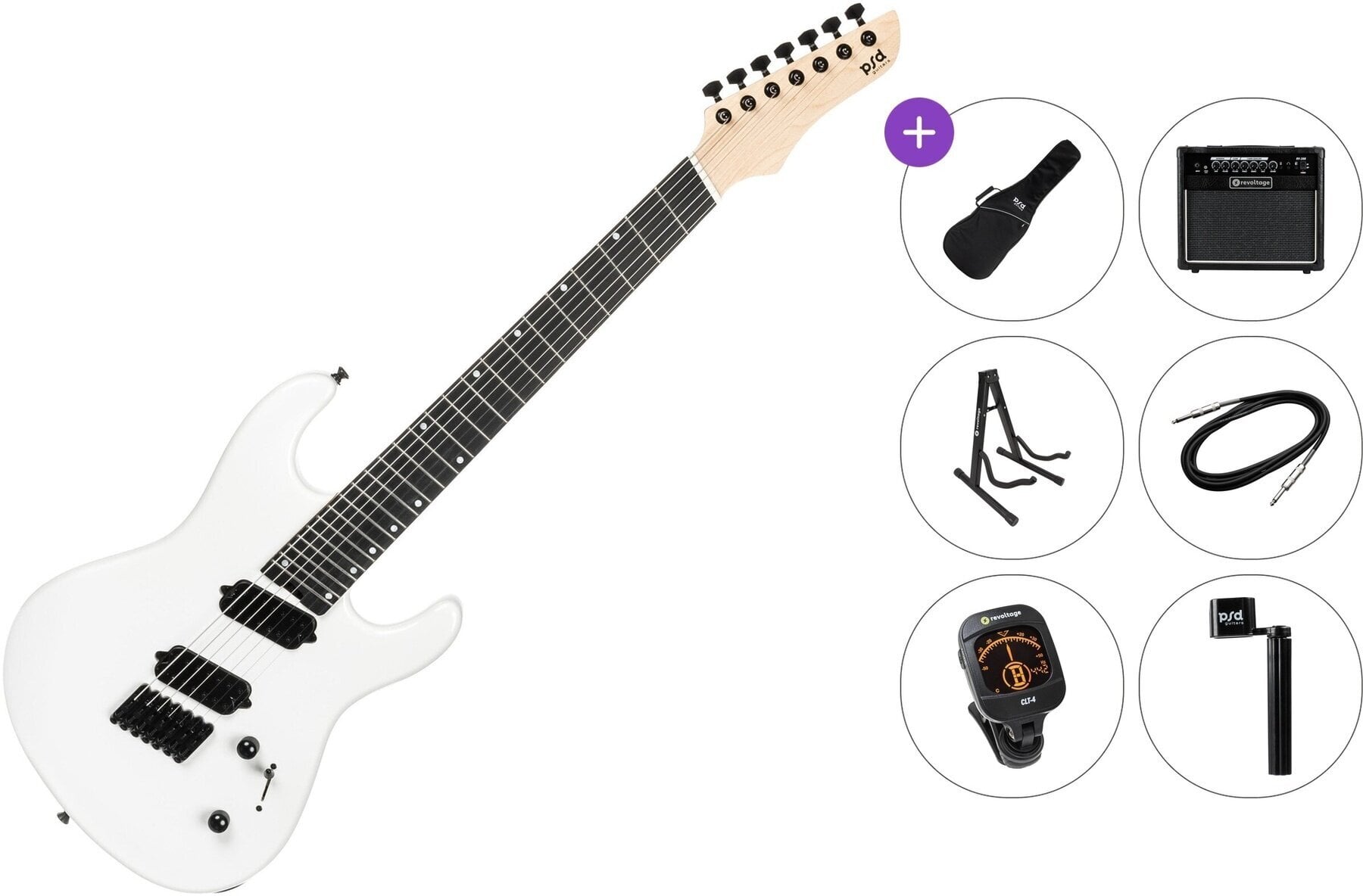 Multiscale electric guitar PSD Guitars SPS-1007F Premium SET White Crystal Multiscale electric guitar