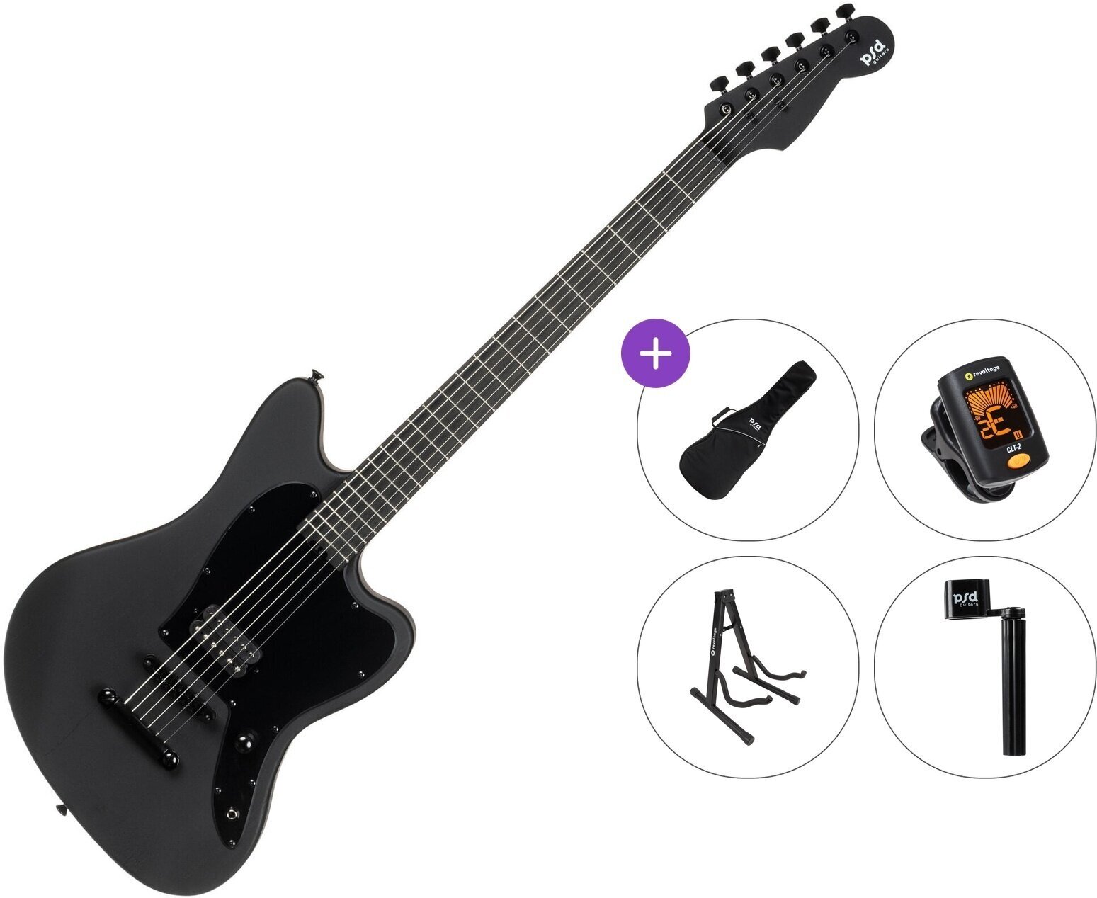 Electric guitar PSD Guitars JM-100B Standard SET Open Pore Black Electric guitar