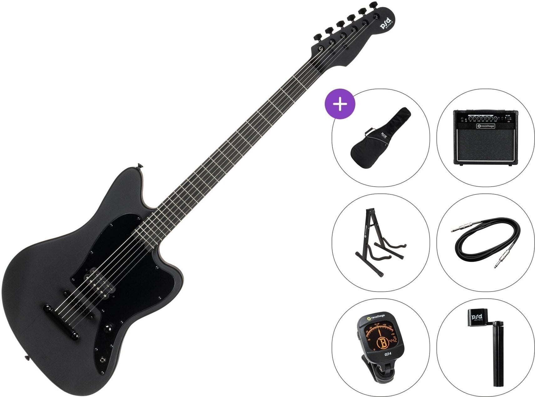 Electric guitar PSD Guitars JM-100B Premium SET Open Pore Black Electric guitar