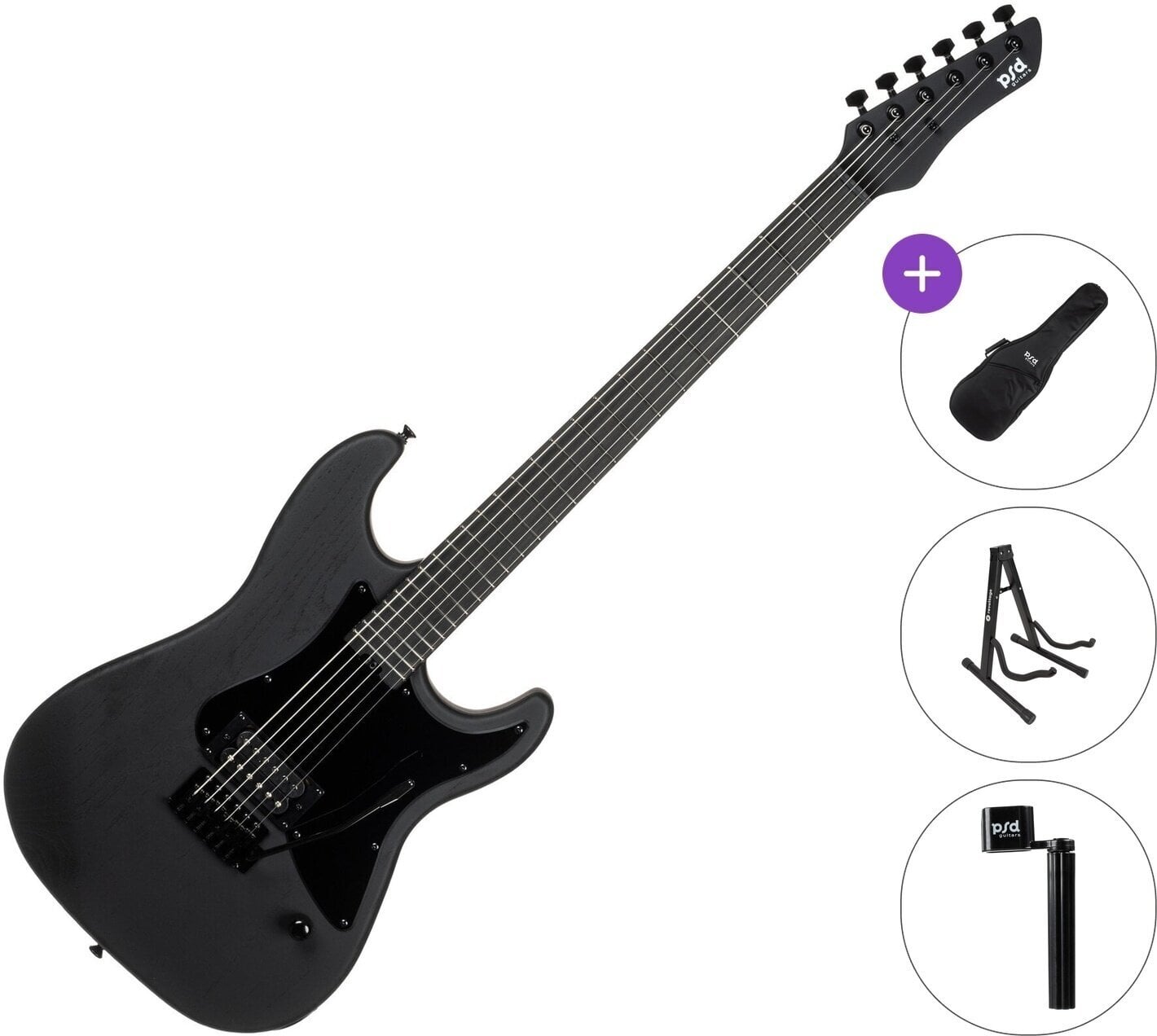 Electric guitar PSD Guitars SPS-100B Basic SET Open Pore Black Electric guitar