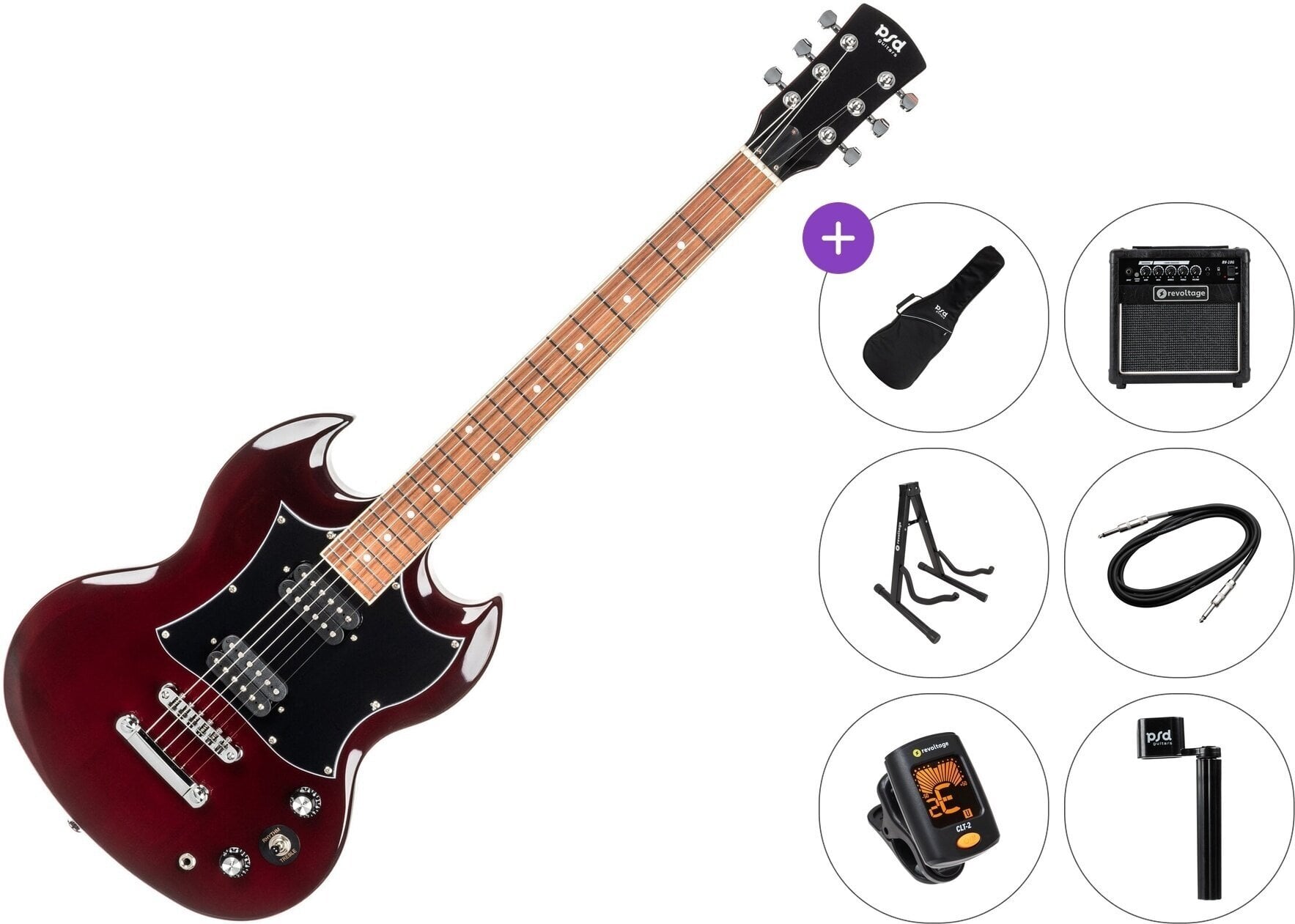 E-Gitarre PSD Guitars DCT-100 Premium SET Cherry Red E-Gitarre