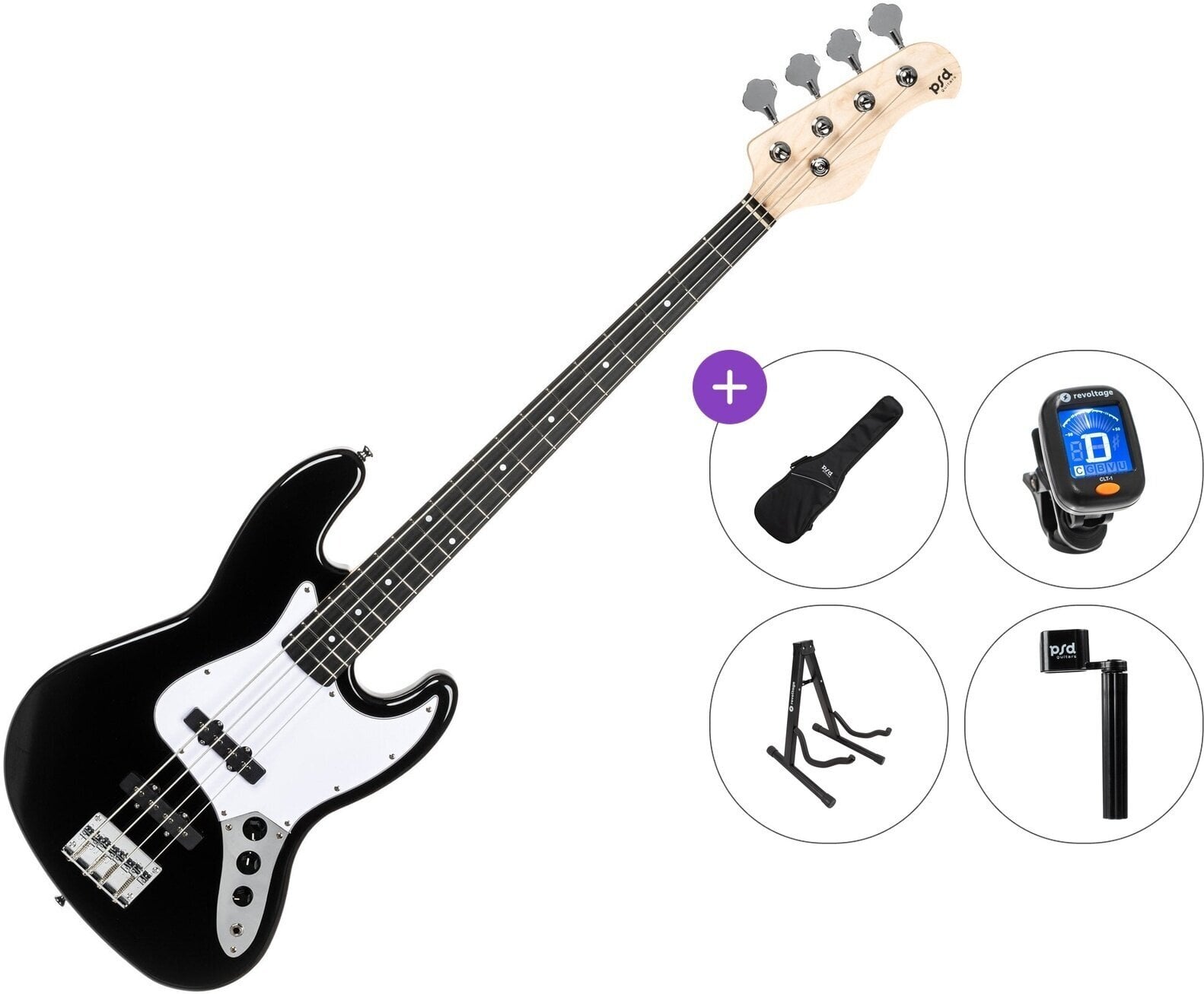4-keelne basskitarr PSD Guitars JZB-100 Standard SET Black 4-keelne basskitarr