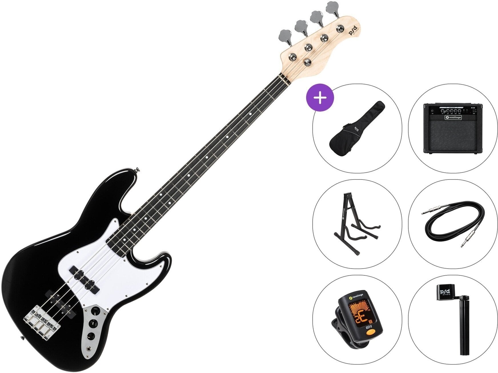 4-strängad basgitarr PSD Guitars JZB-100 Premium SET Black 4-strängad basgitarr