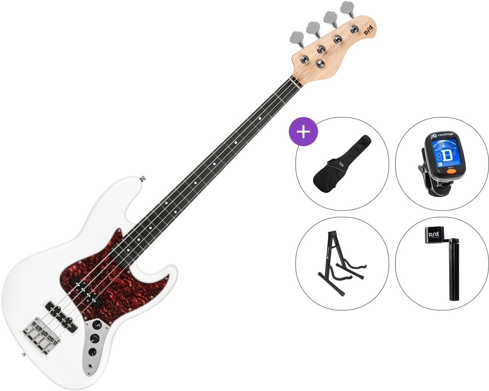 Baixo de 4 cordas PSD Guitars JZB-100 Standard SET White Baixo de 4 cordas