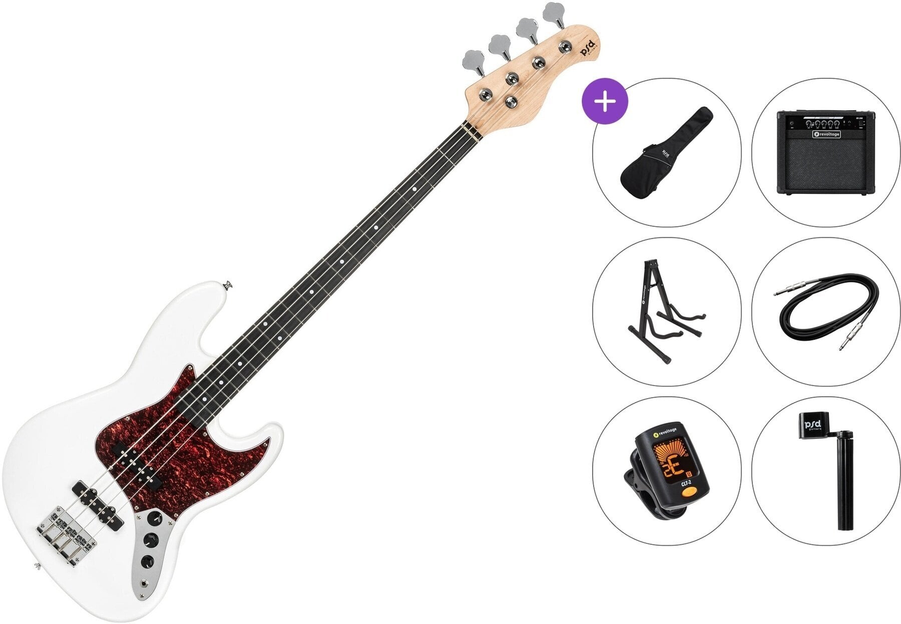 Baixo de 4 cordas PSD Guitars JZB-100 Premium SET White Baixo de 4 cordas