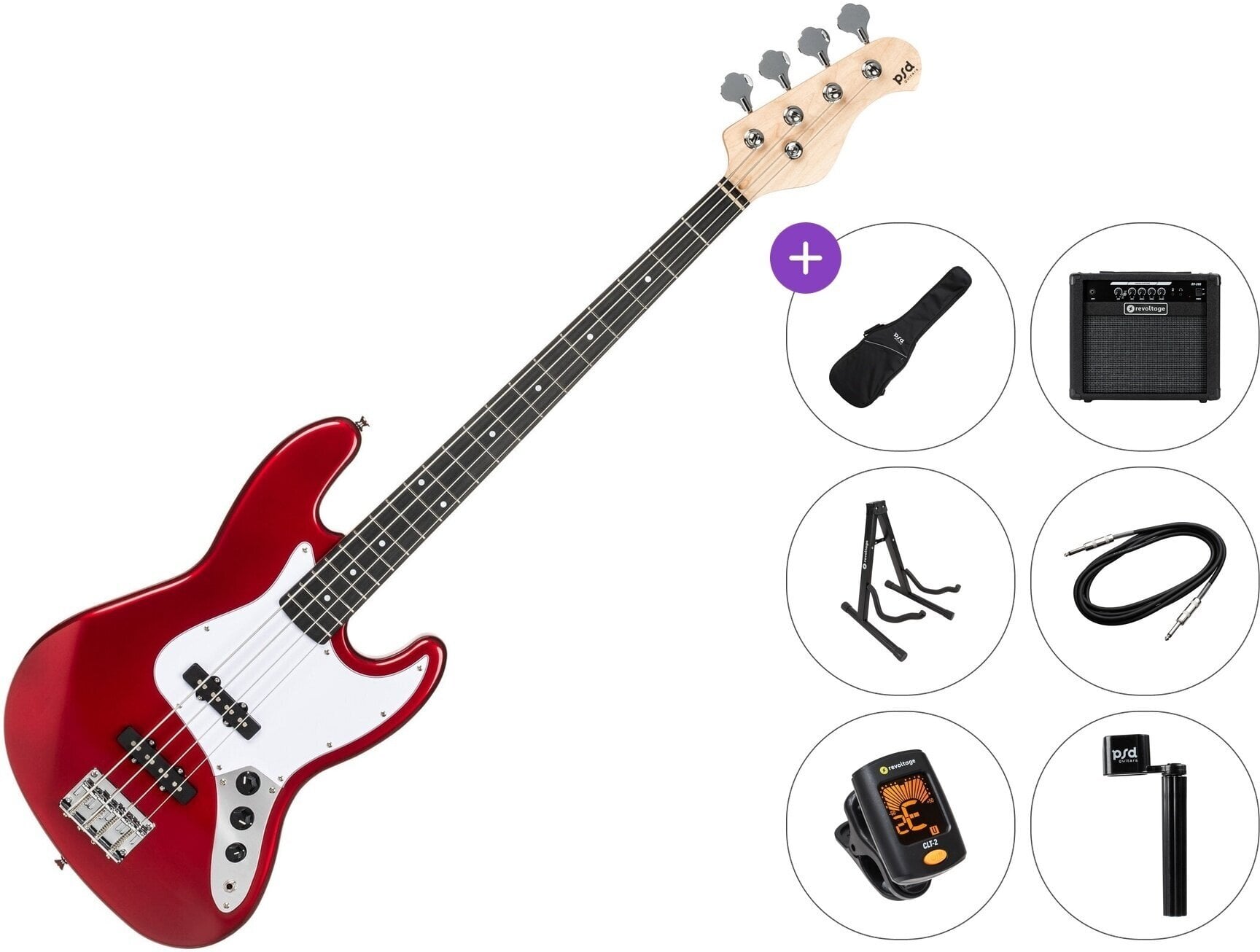 Električna bas gitara PSD Guitars JZB-100 Premium SET Red Električna bas gitara