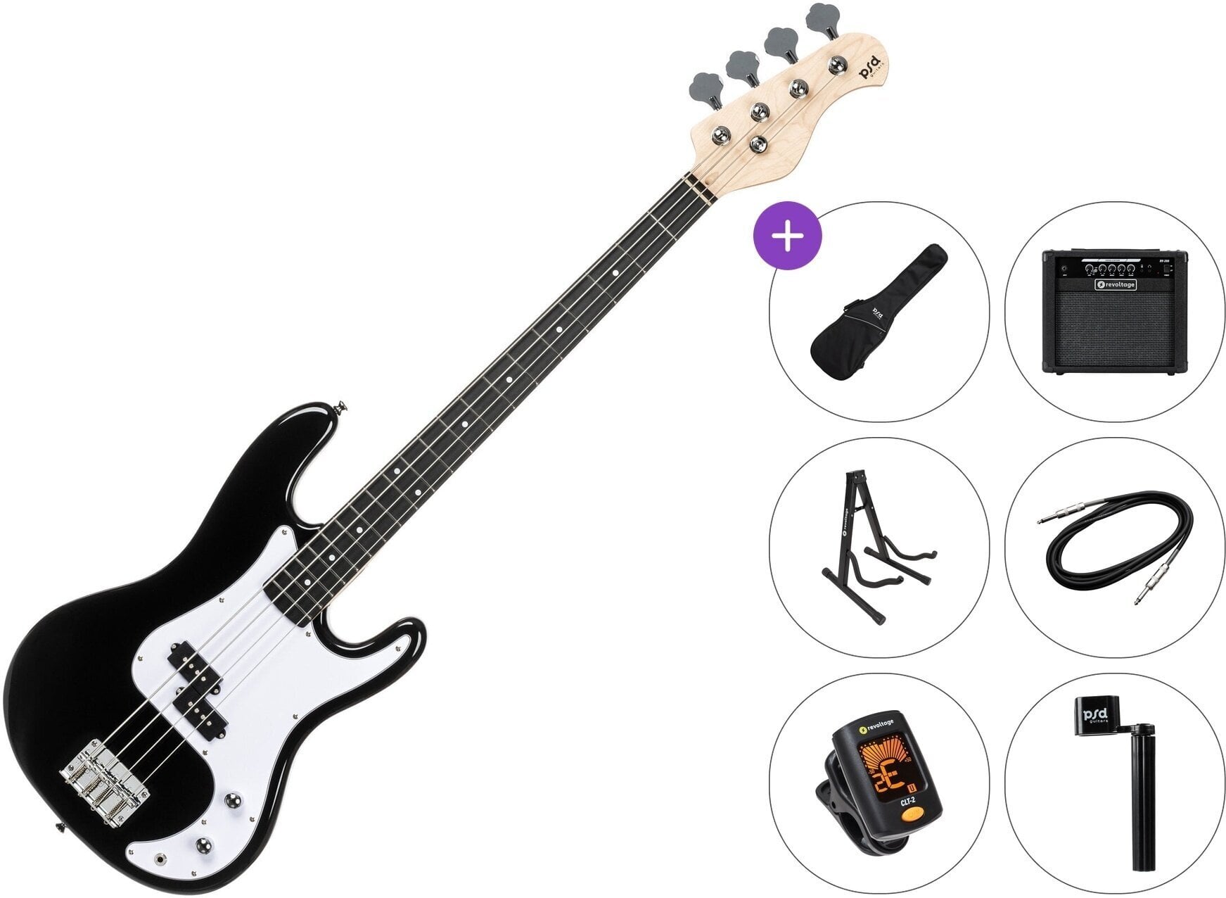 4-strenget basguitar PSD Guitars PCB-100 Premium SET Black 4-strenget basguitar