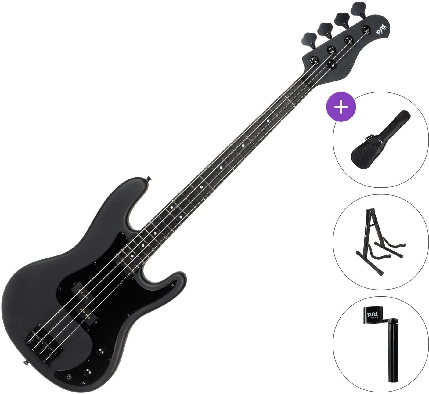 4-strenget basguitar PSD Guitars PCB-100M Basic SET Matte Black 4-strenget basguitar