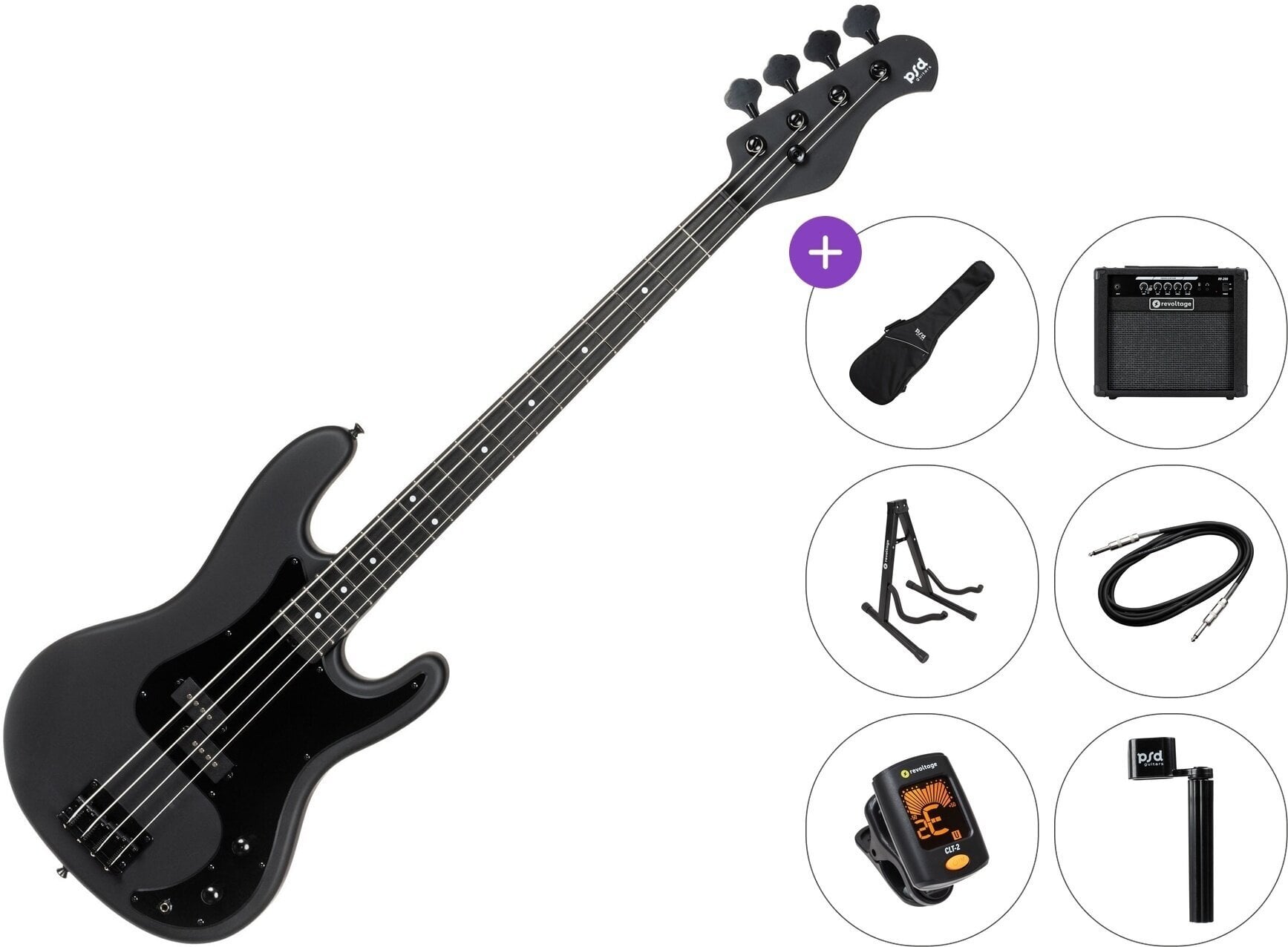 4-strenget basguitar PSD Guitars PCB-100M Premium SET Matte Black 4-strenget basguitar