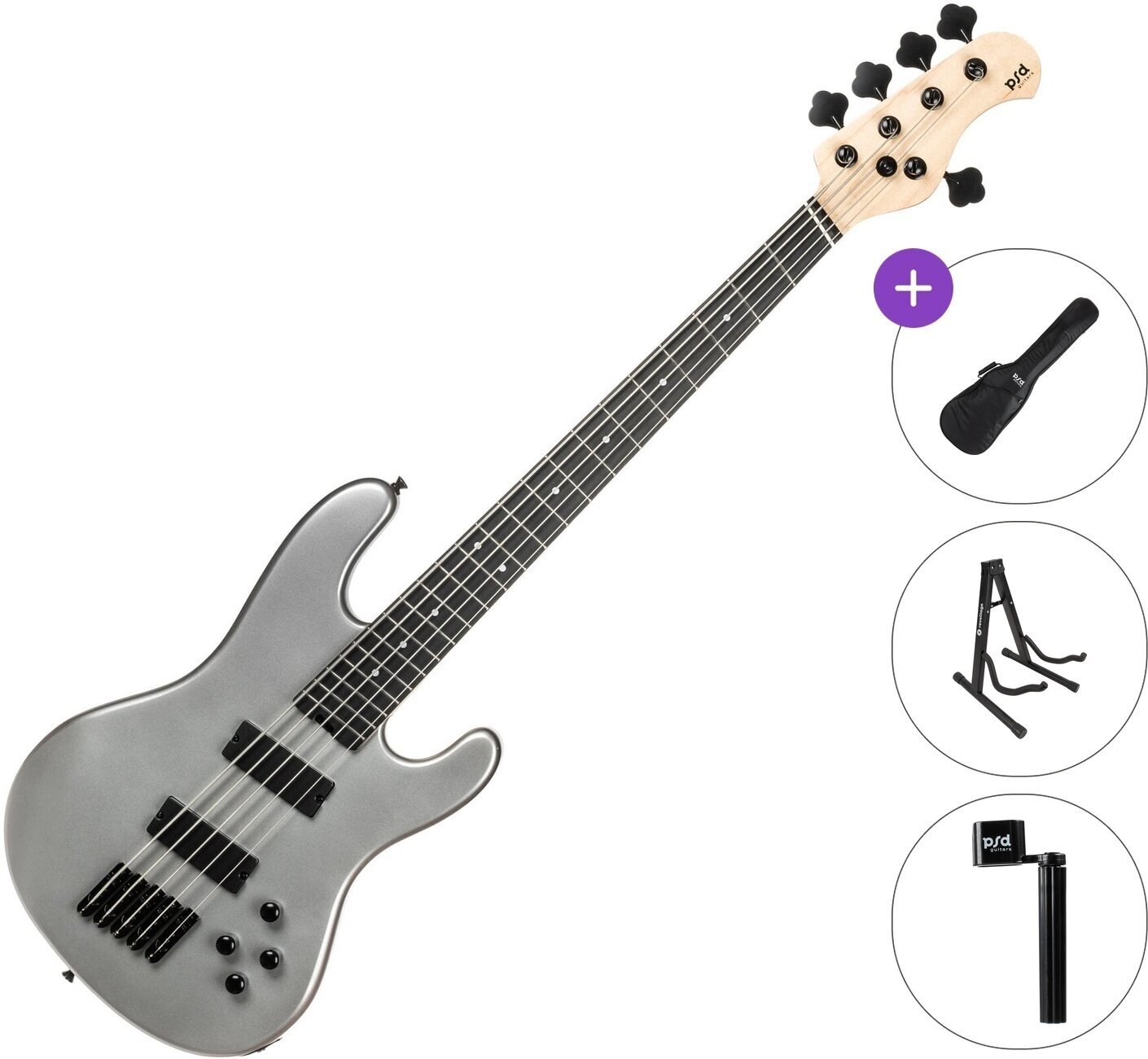 Multiscale Bass Guitar PSD Guitars PMB-1005F Basic SET Icy Silver Multiscale Bass Guitar