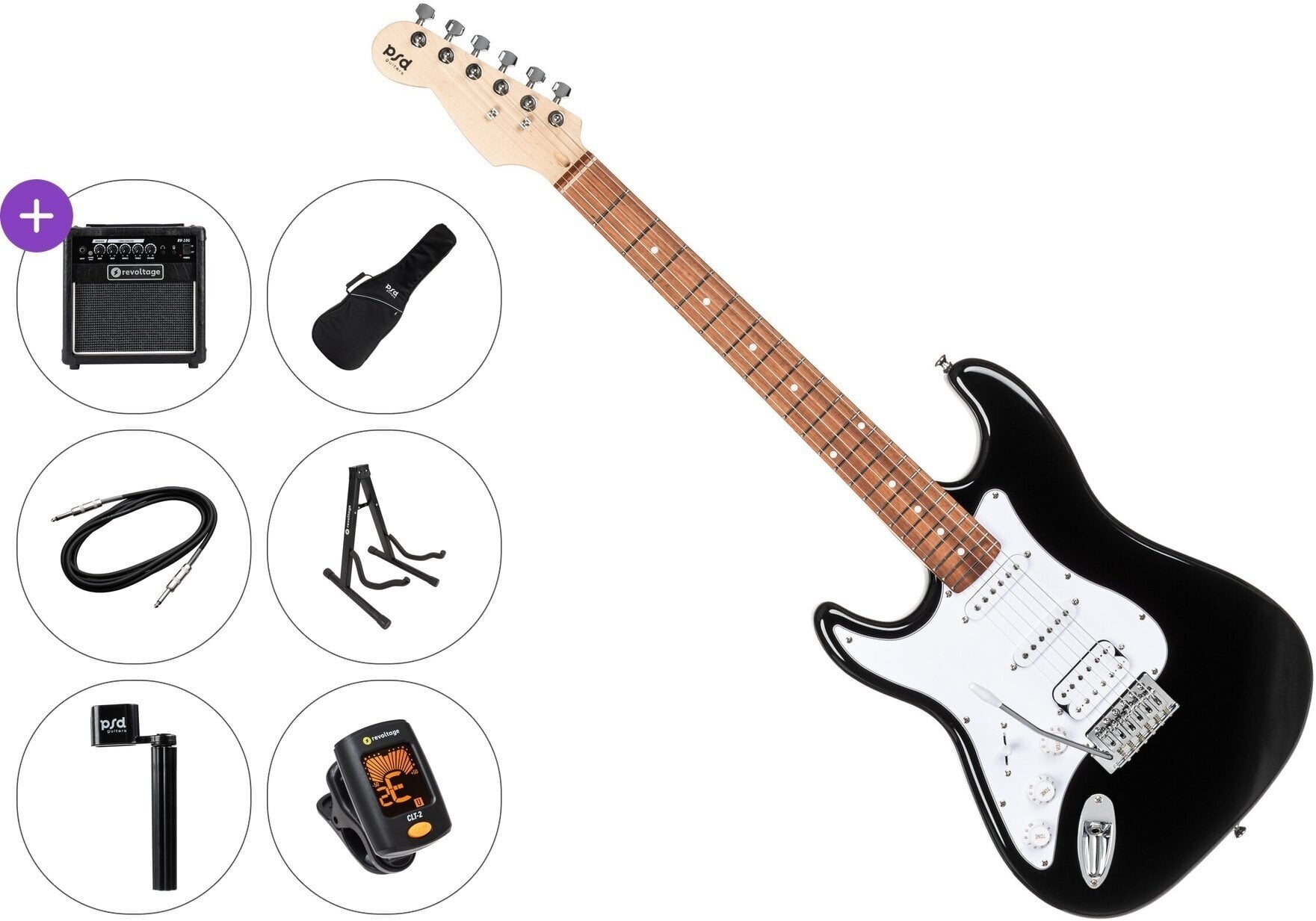 Elektrisk guitar PSD Guitars STC-100L Premium SET Black Elektrisk guitar