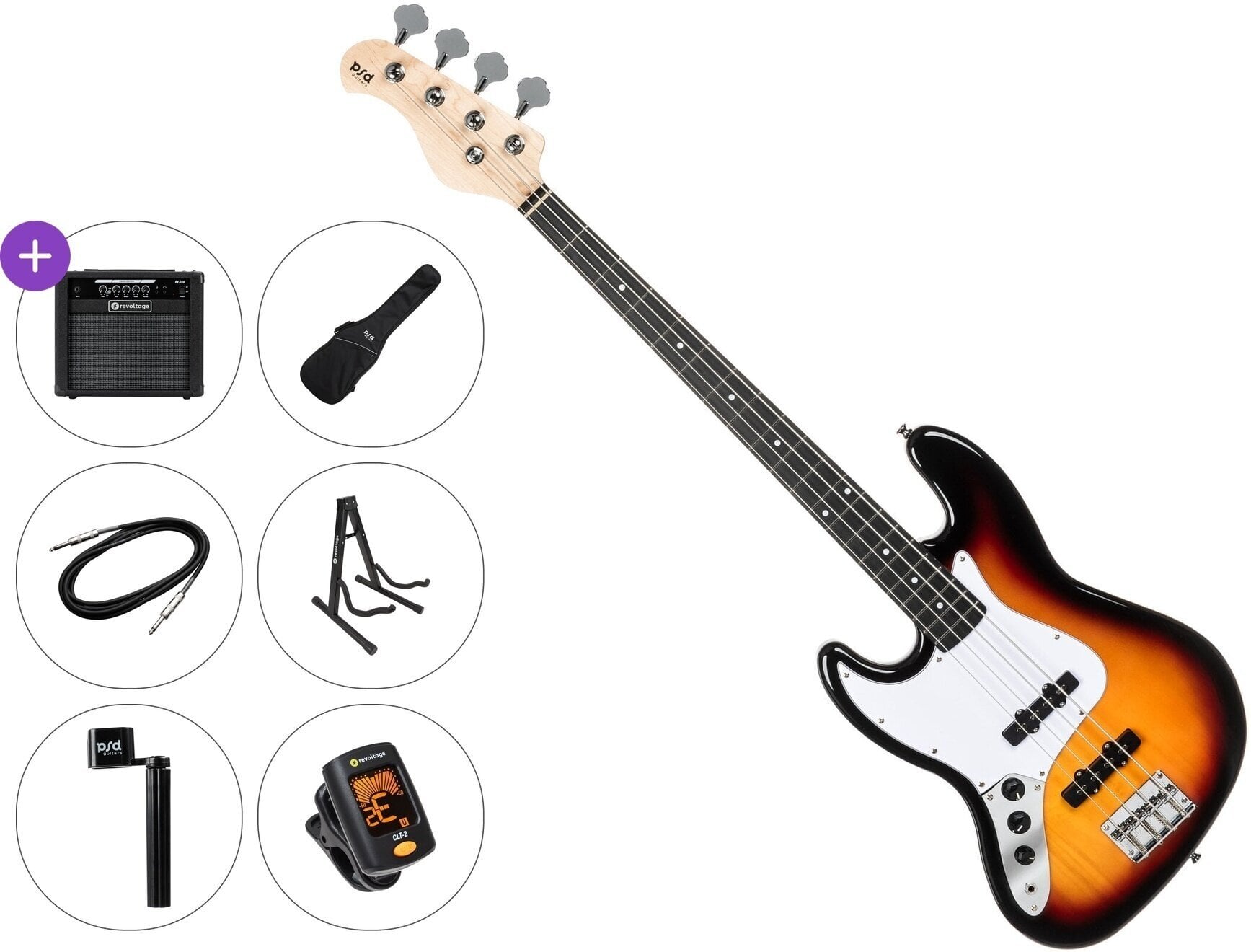 Basse électrique PSD Guitars JZB-100L Premium SET Sunburst Basse électrique