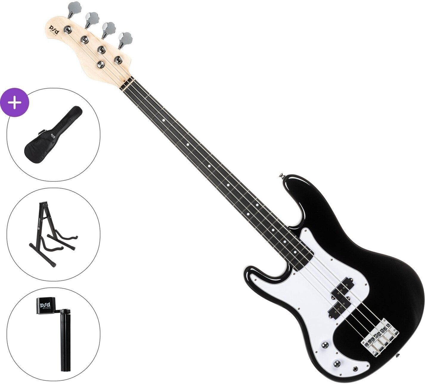 4-strenget basguitar PSD Guitars PCB-100L Basic SET Black 4-strenget basguitar