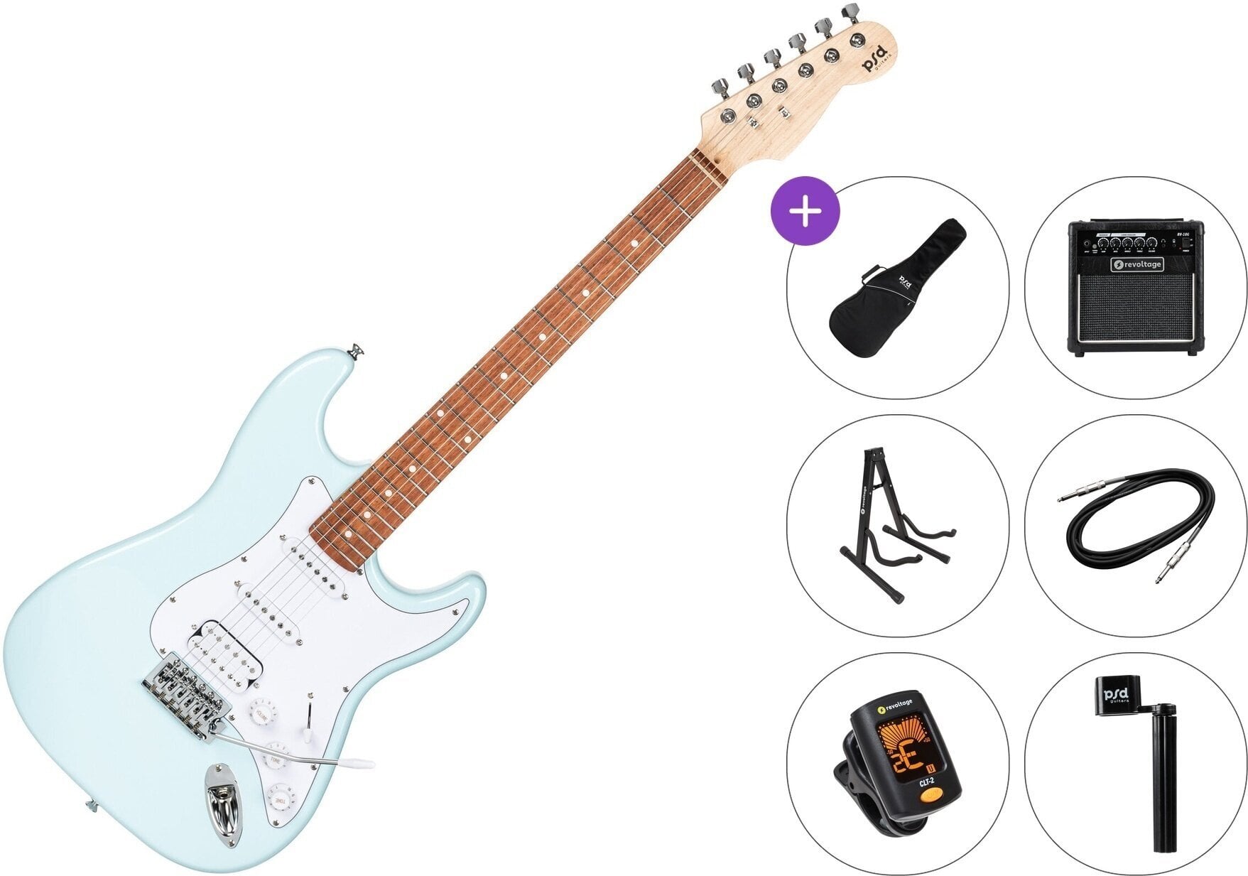 Elektrisk guitar PSD Guitars STC-100-HSS Premium SET Blue Elektrisk guitar