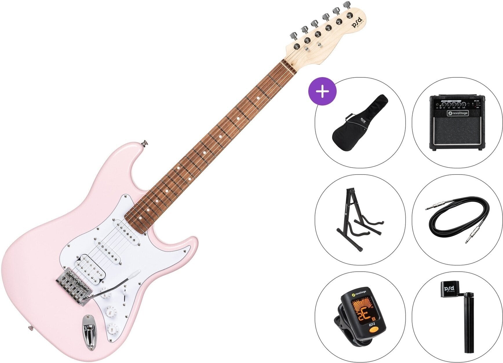 Elektrisk guitar PSD Guitars STC-100-HSS Premium SET Pink Elektrisk guitar